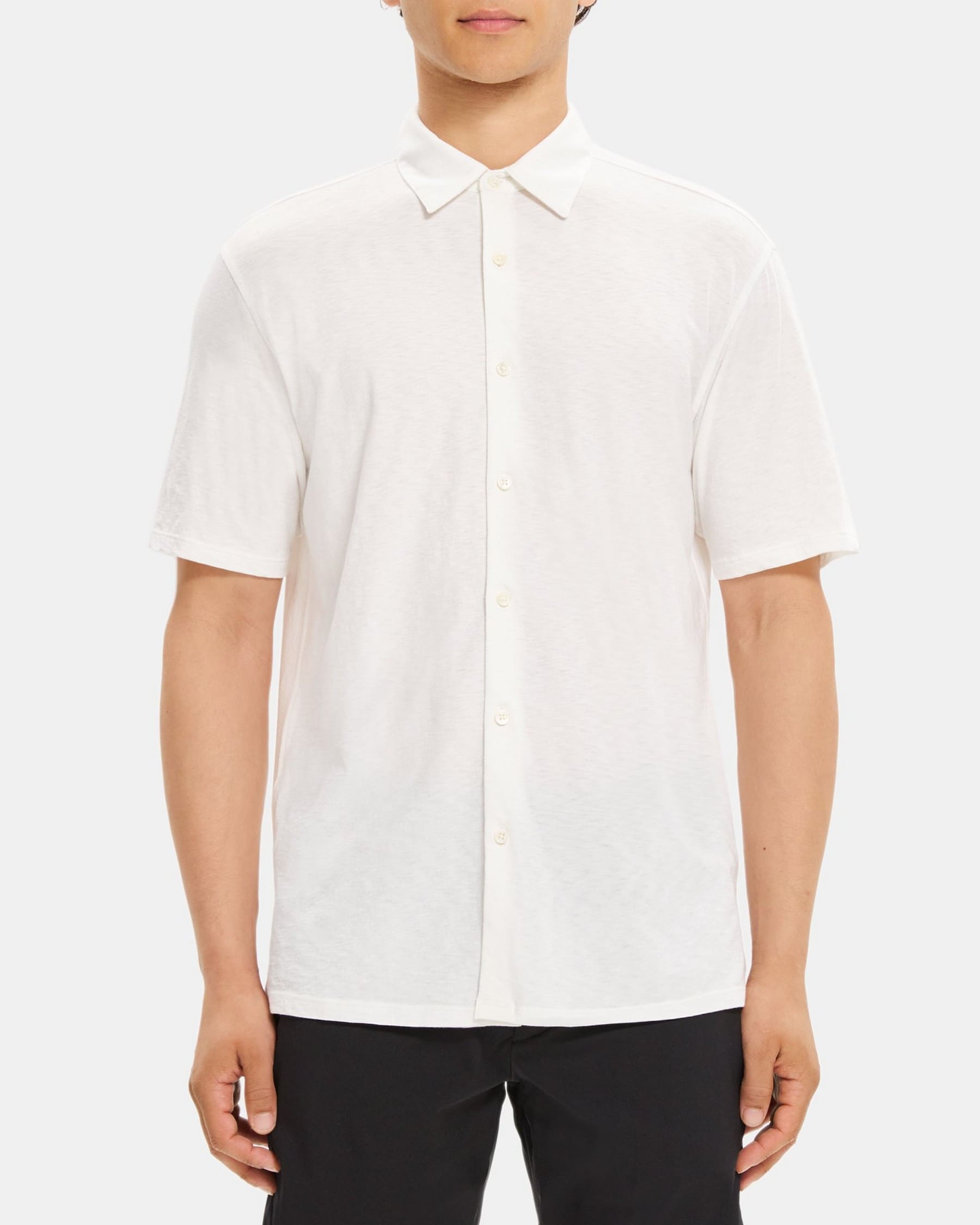 띠어리 Theory Standard-Fit Short-Sleeve Shirt in Slub Cotton,WHITE