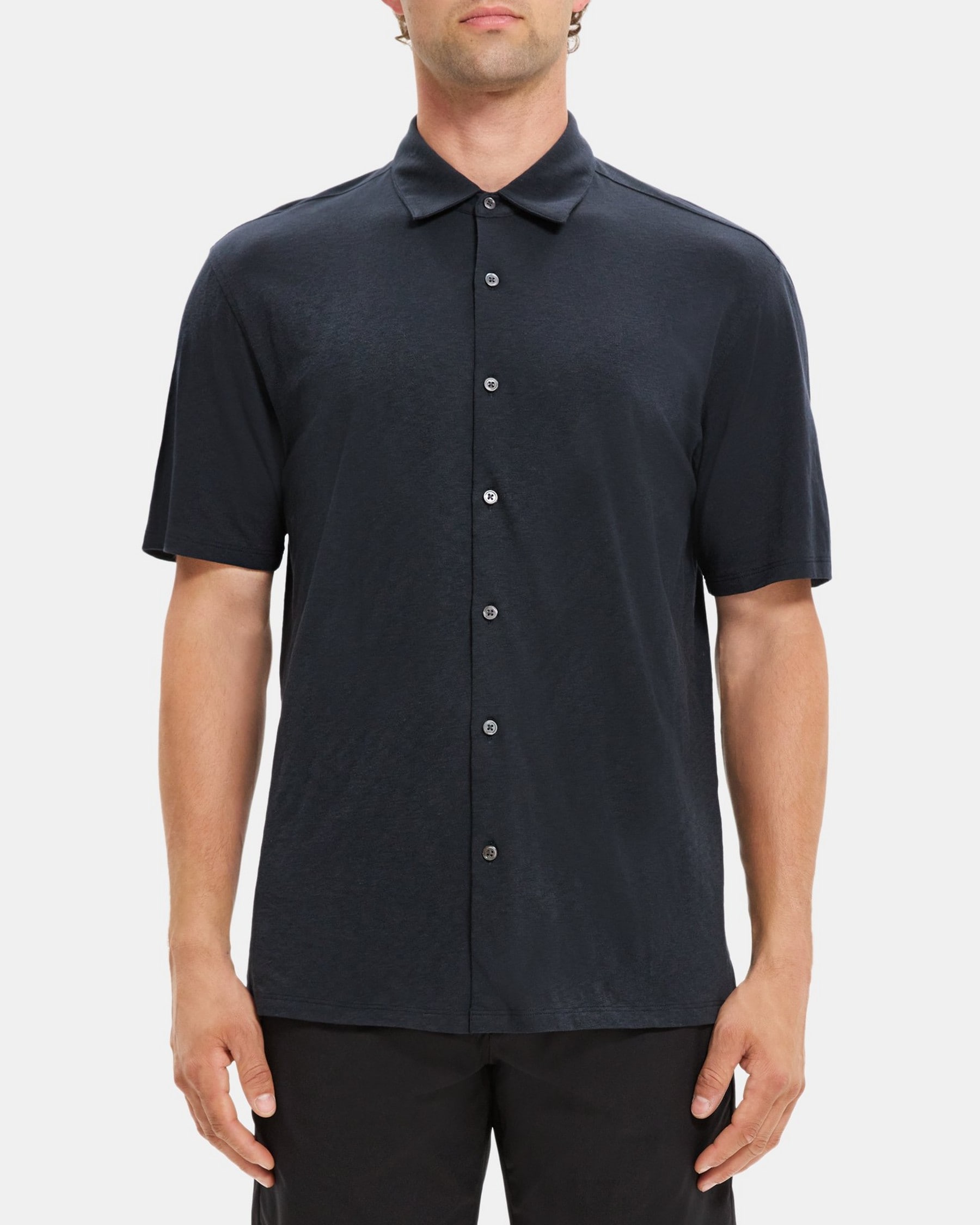 띠어리 Theory Standard-Fit Short-Sleeve Shirt in Slub Cotton,ECLIPSE
