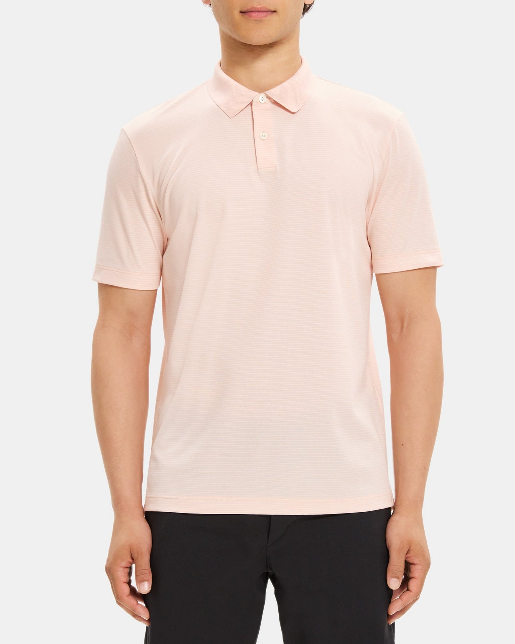 띠어리 Theory Standard Polo Shirt in Striped Cotton,EVENING SAND/WHITE