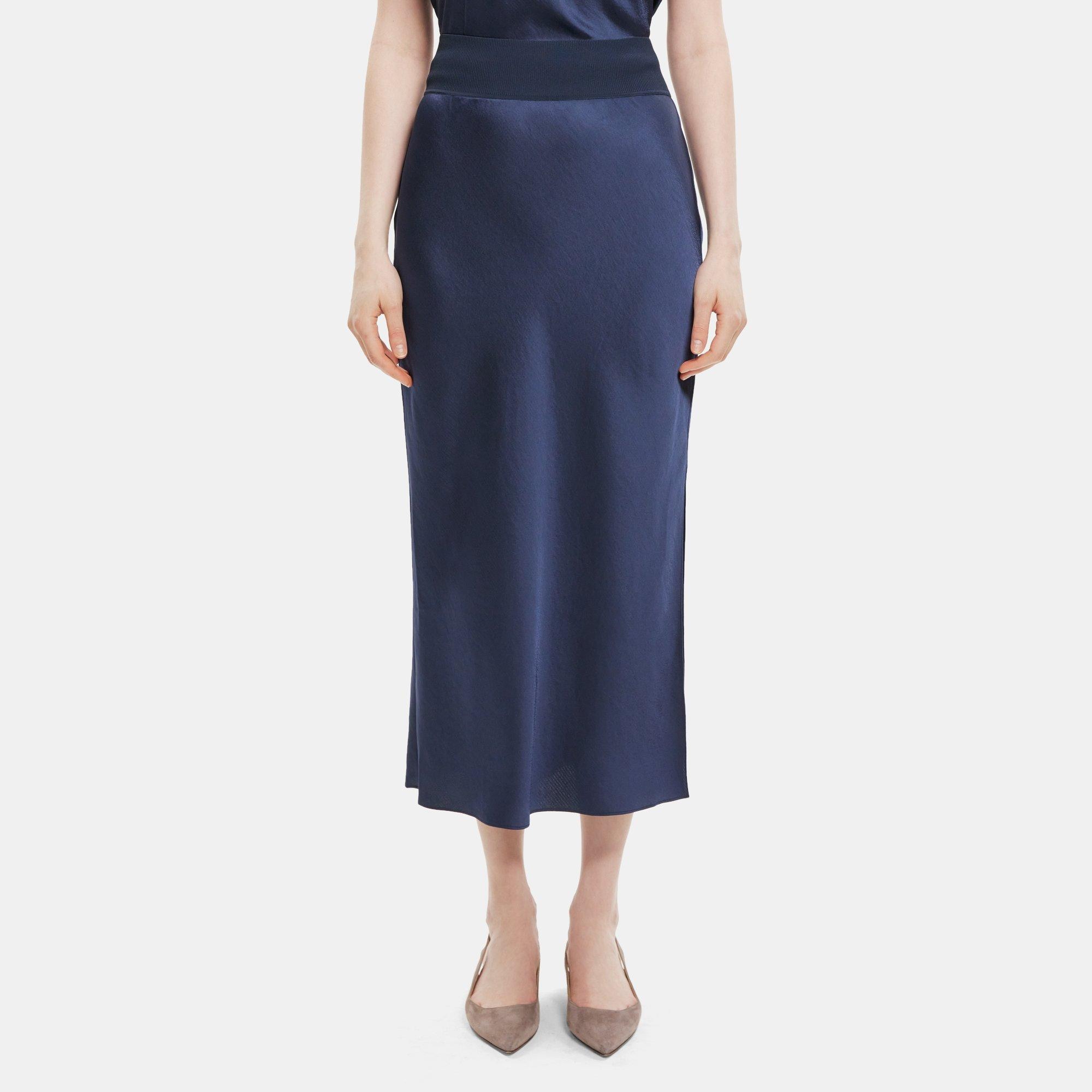 띠어리 Theory Maxi Pull-On Skirt in Silky Poly,NAVY