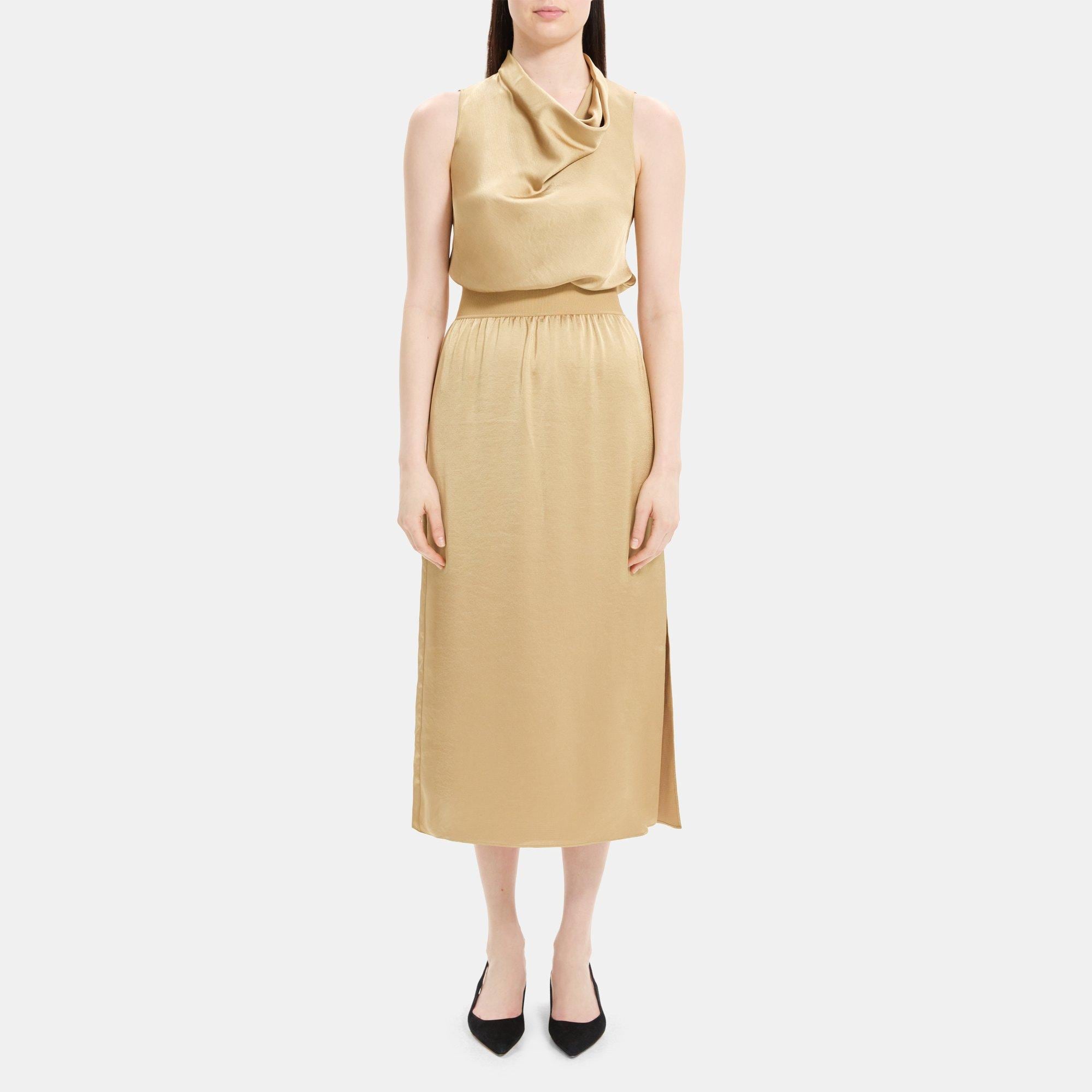 Theory Sleeveless Cowl Neck Dress in Silky Poly