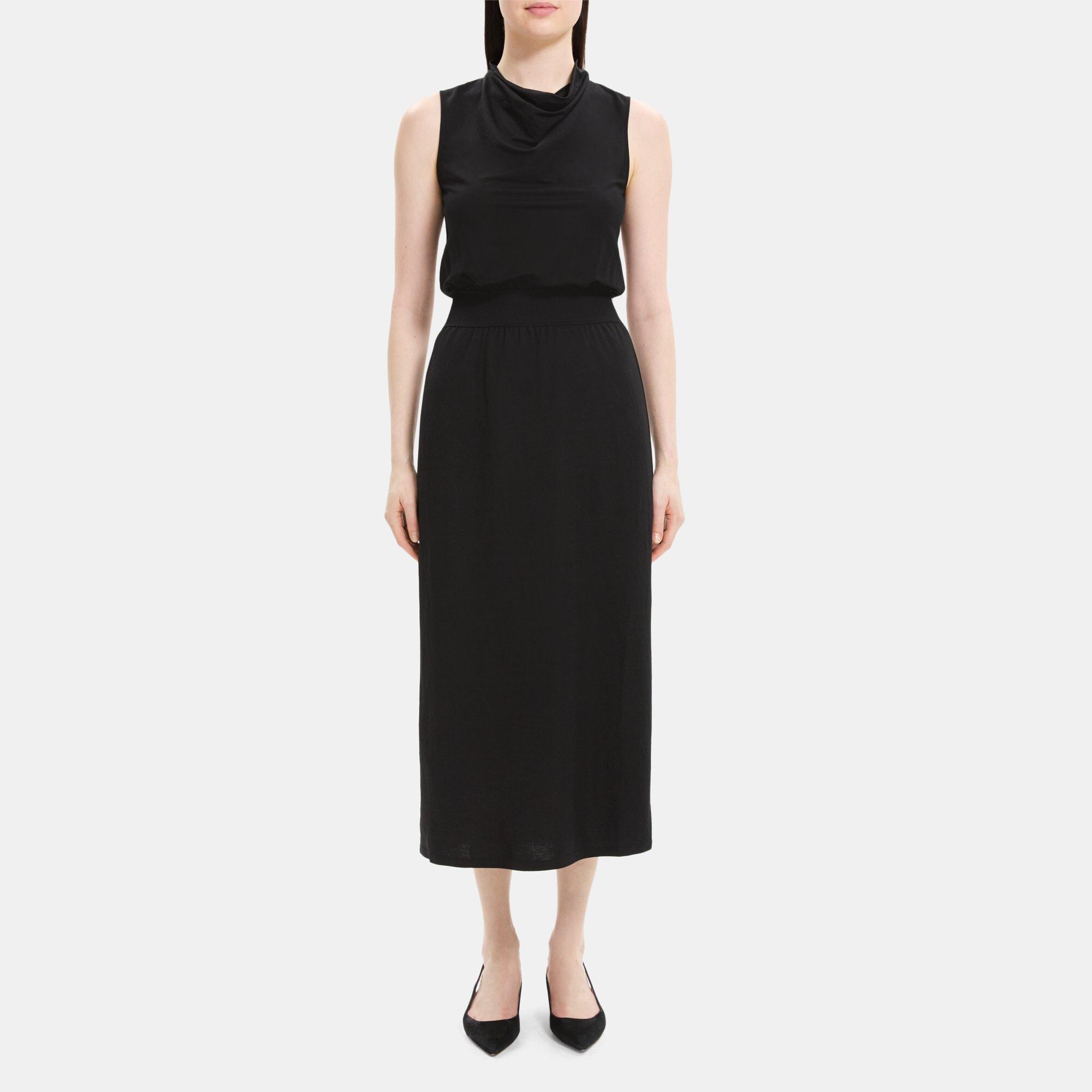 띠어리 Theory Sleeveless Cowl Neck Dress in Viscose-Blend Pique,BLACK