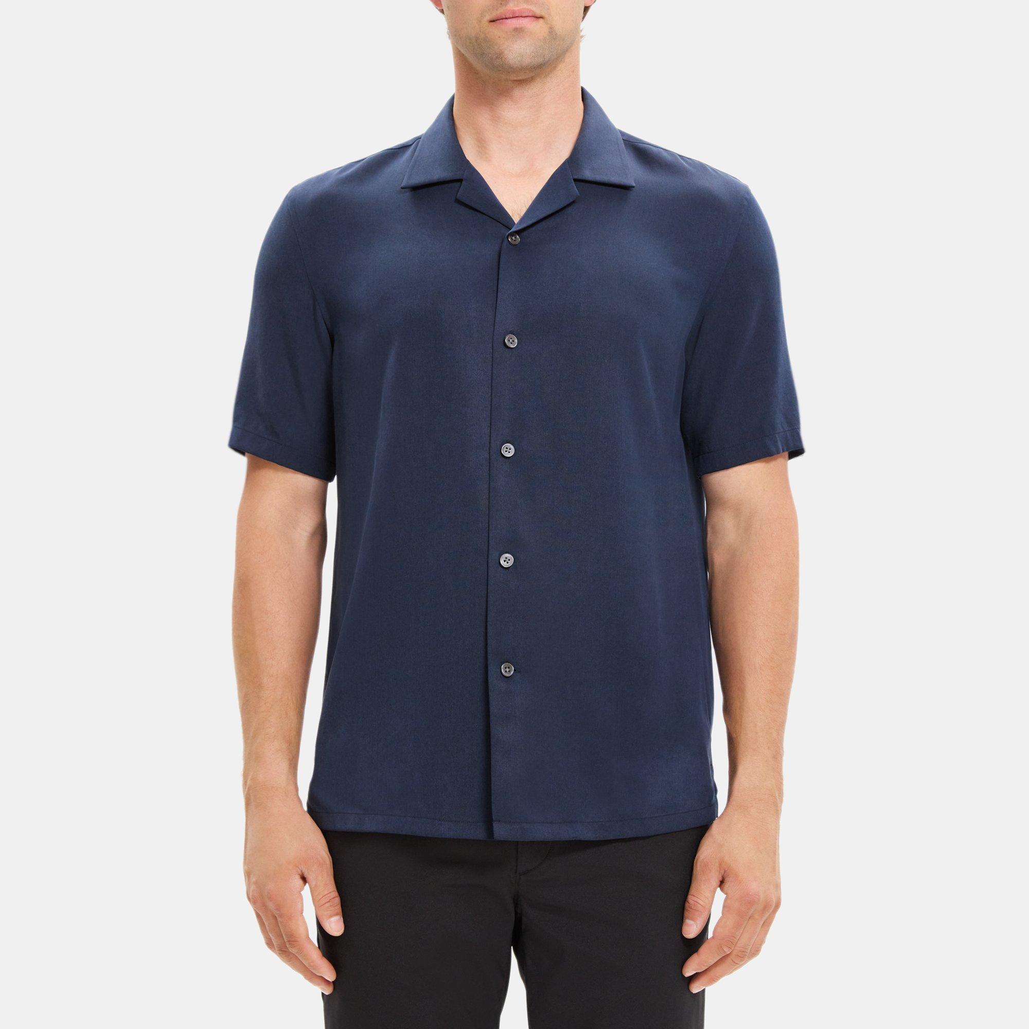 Short-Sleeve Camp Shirt in Tencel-Blend Twill