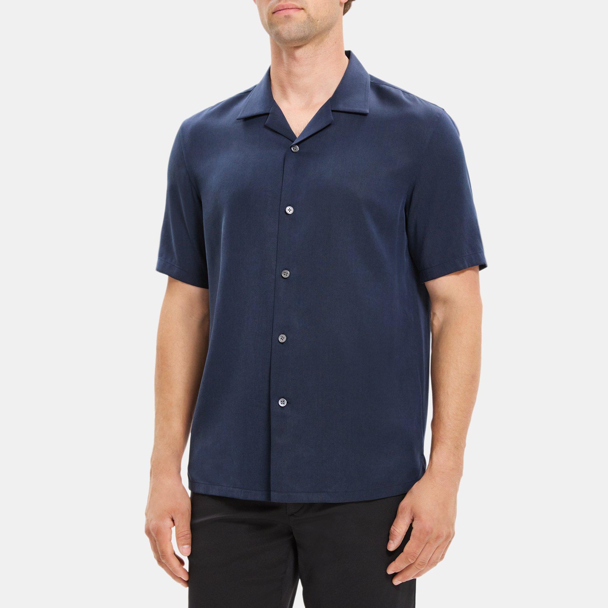 Tencel-Blend Twill Short-Sleeve Camp Shirt | Theory Outlet