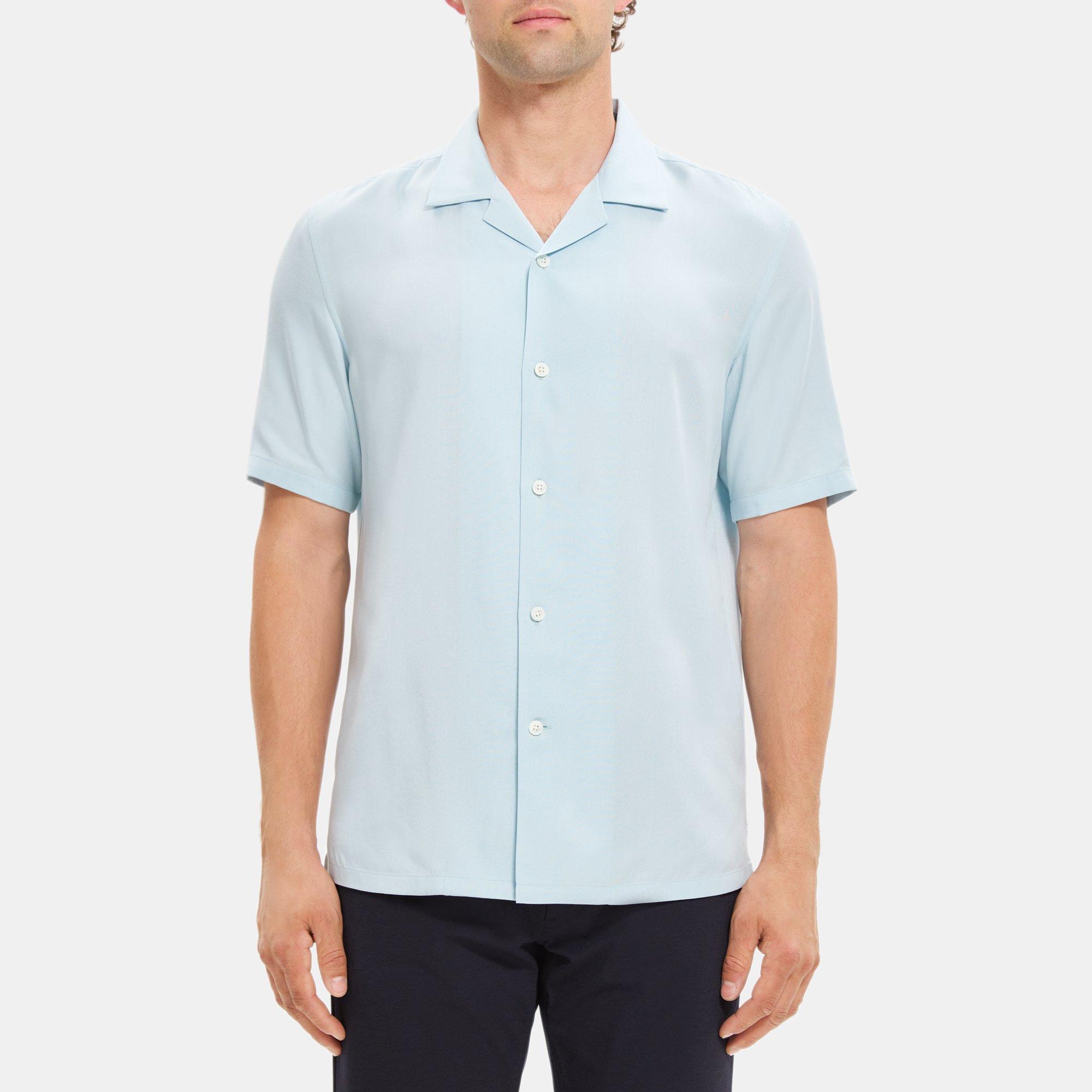 Theory Short-Sleeve Camp Shirt in Tencel-Blend Twill