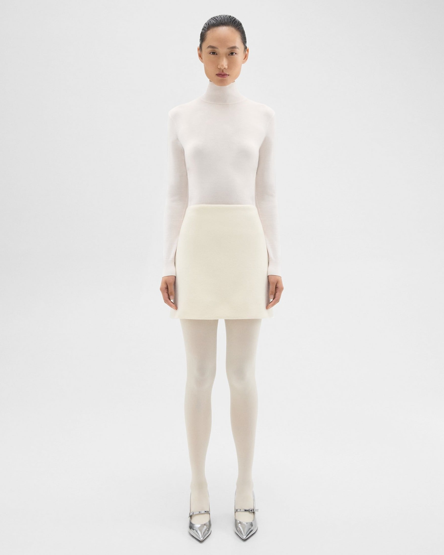 띠어리 Theory High-Waist Mini Skirt in Double-Face Wool-Cashmere,IVORY