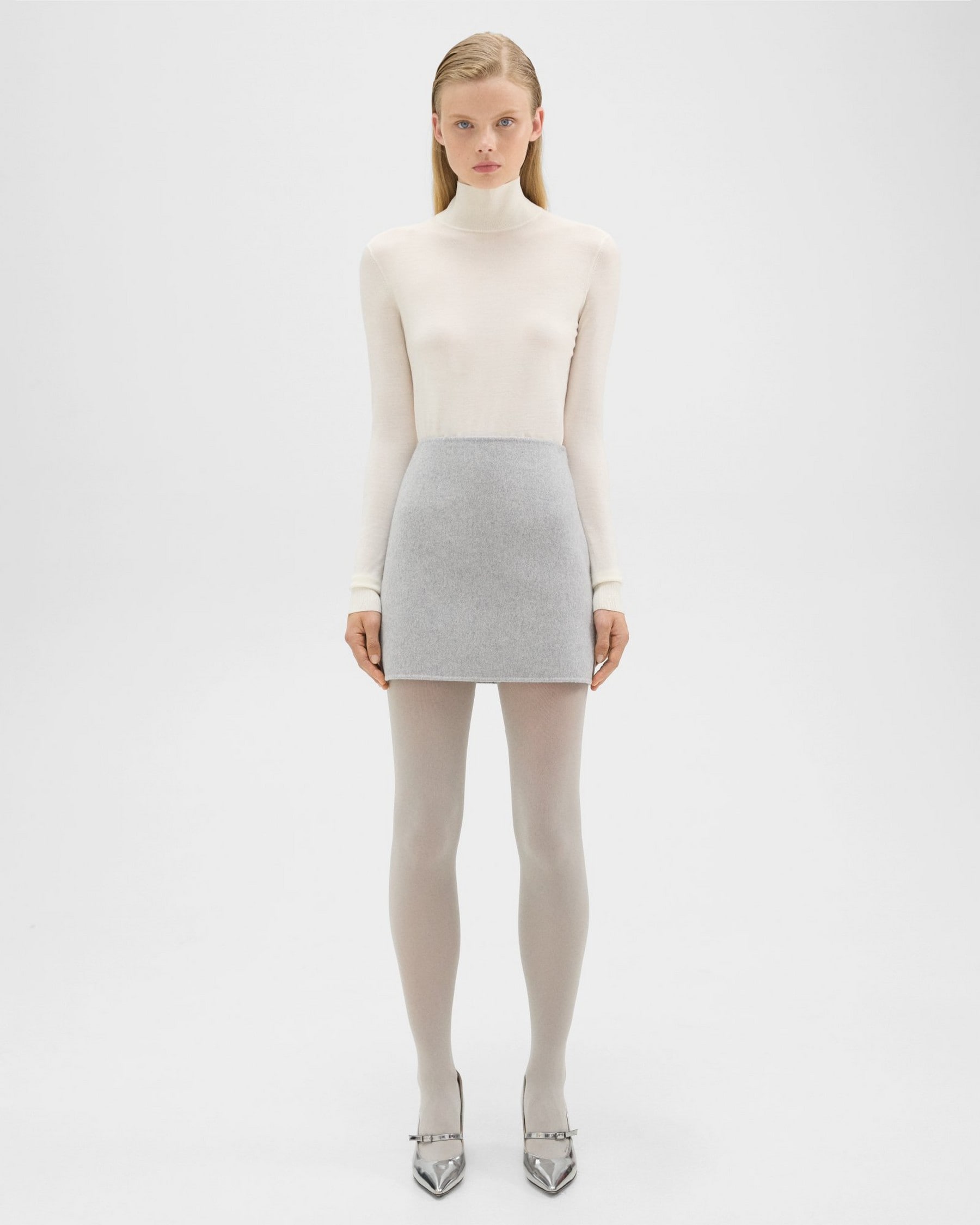 띠어리 Theory High-Waist Mini Skirt in Double-Face Wool-Cashmere,MELANGE GREY