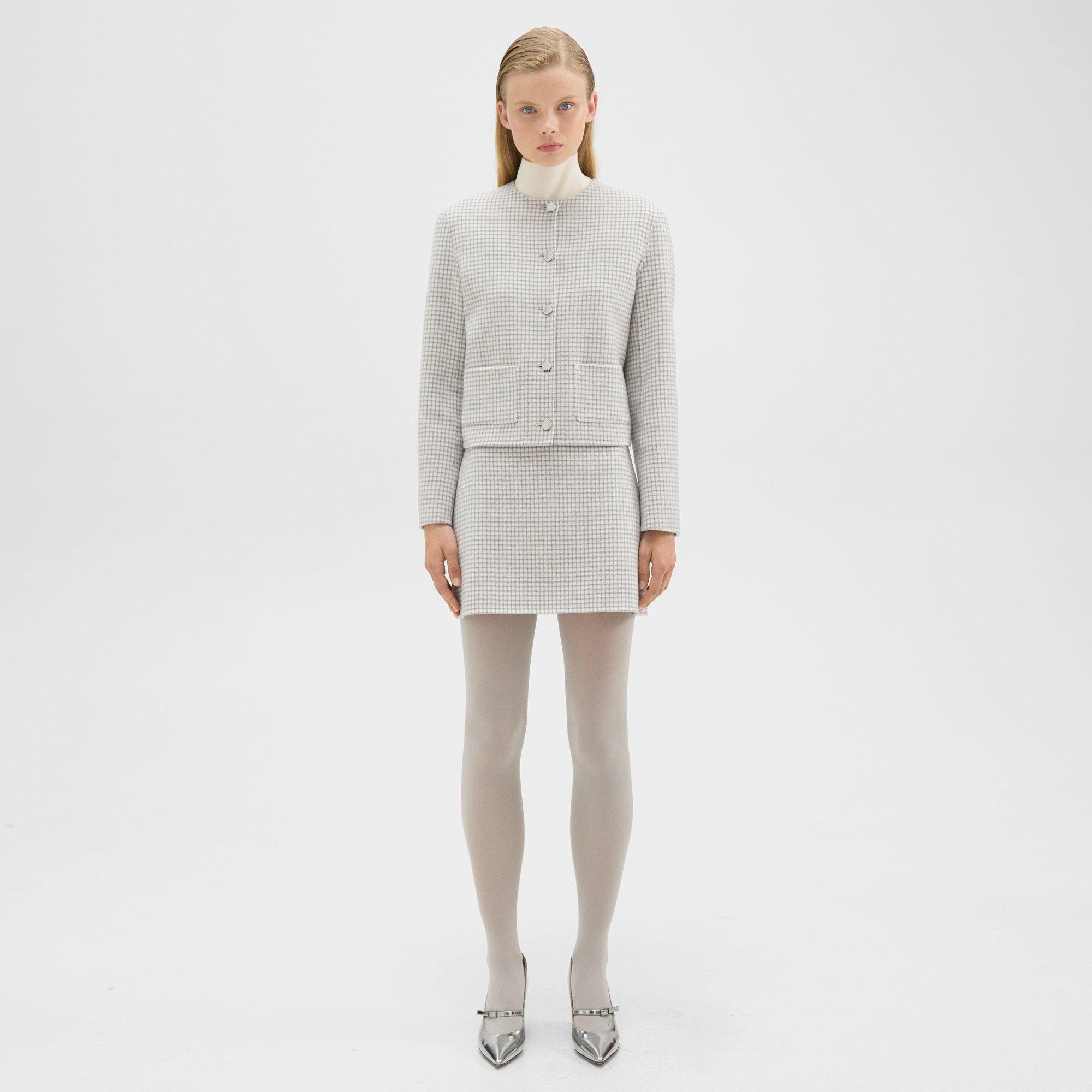 띠어리 Theory High-Waisted Mini Skirt in Checked Double-Face Wool,IVORY MULTI