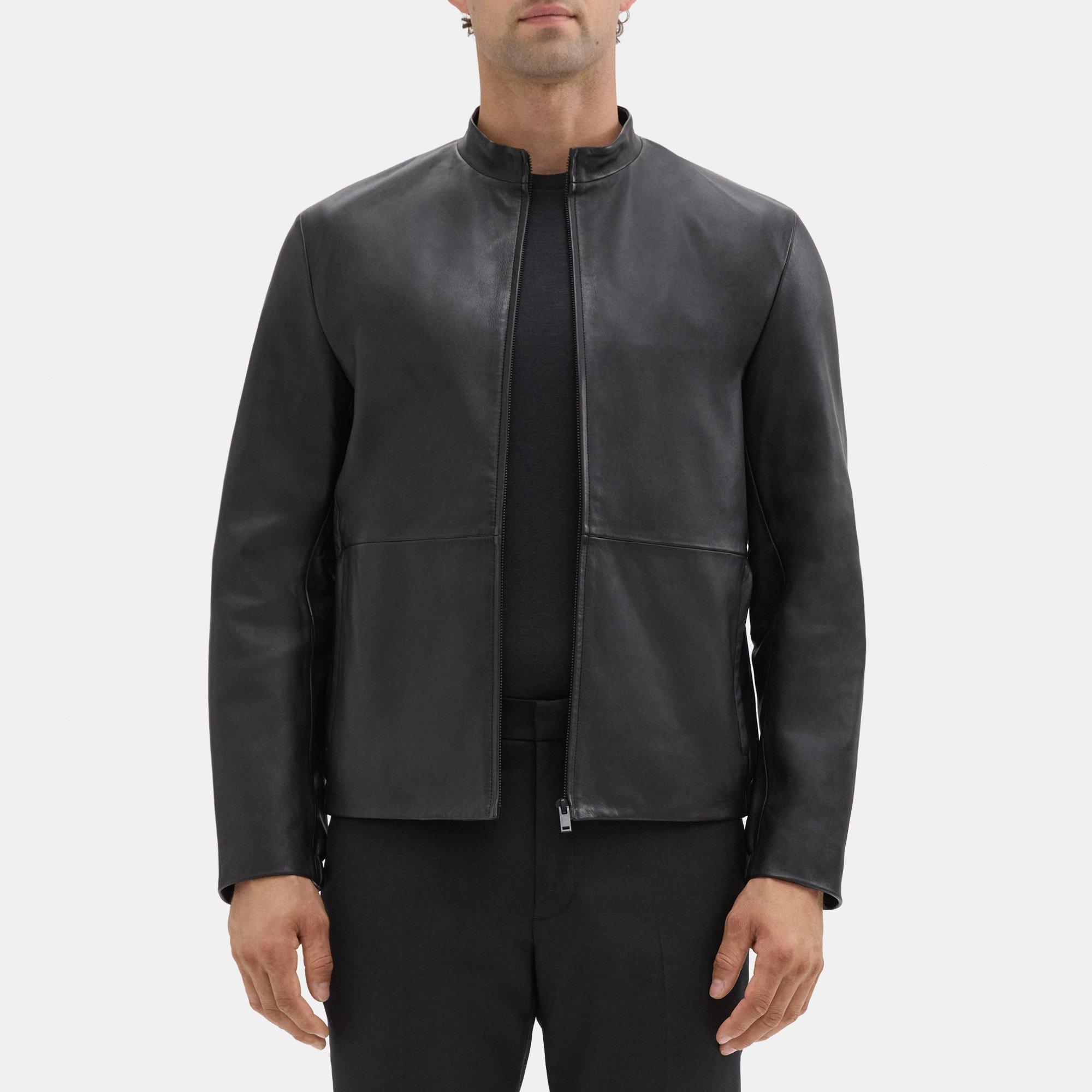 띠어리 Theory Zip Jacket in Leather,BLACK
