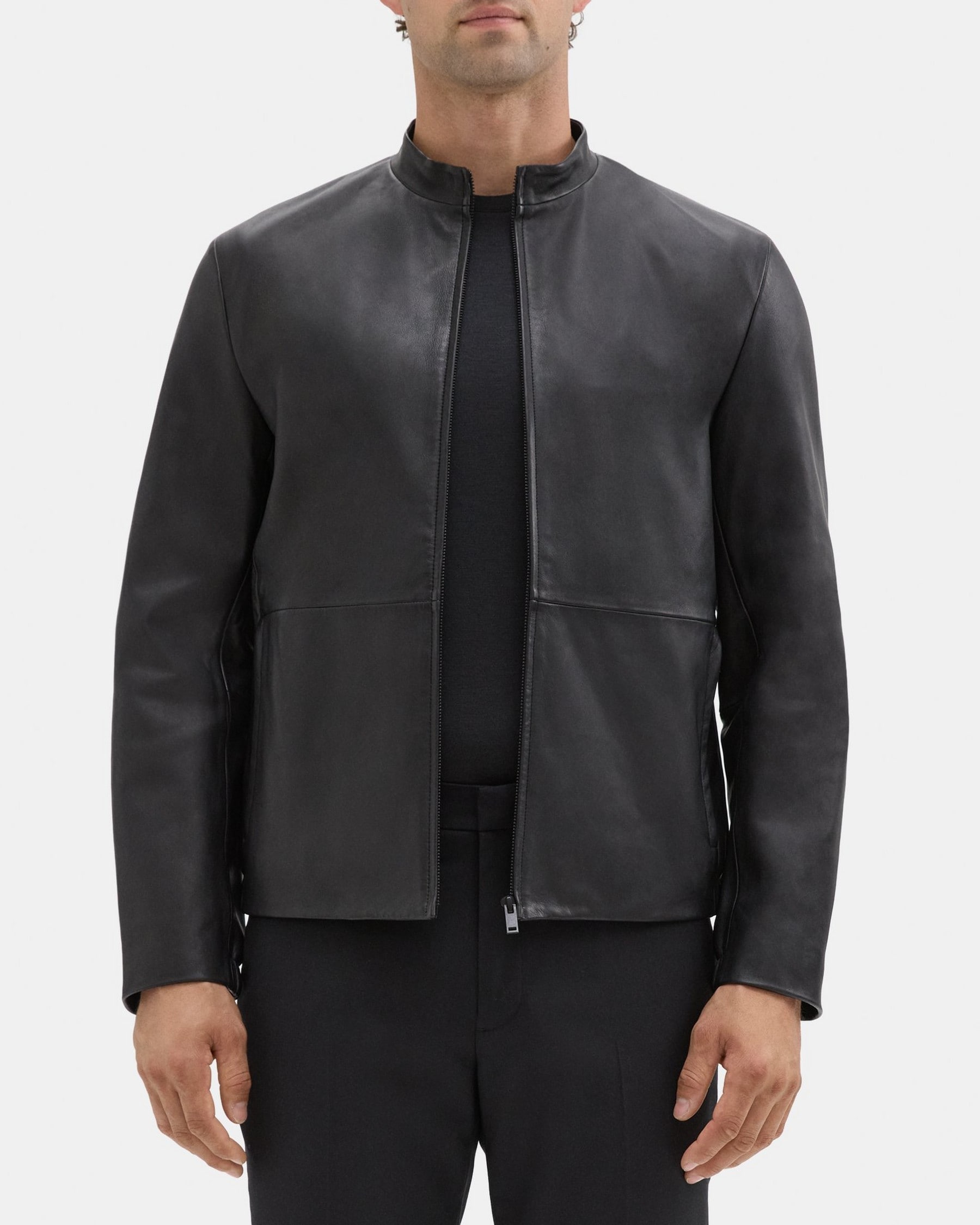 띠어리 Theory Zip Jacket in Leather,BLACK