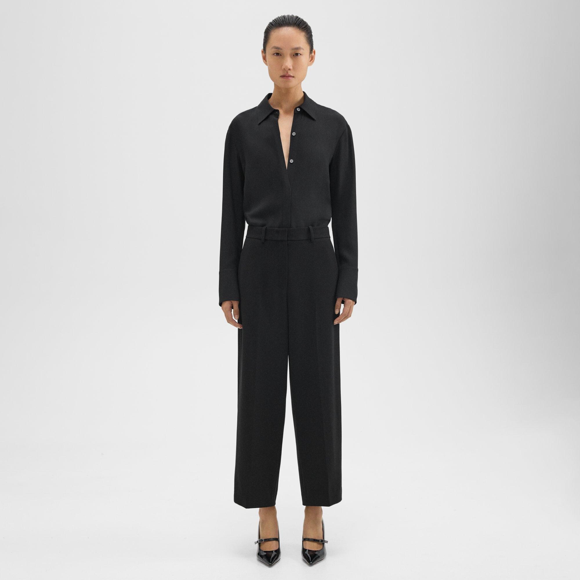 띠어리 Theory Relaxed Straight Pant in Admiral Crepe,BLACK