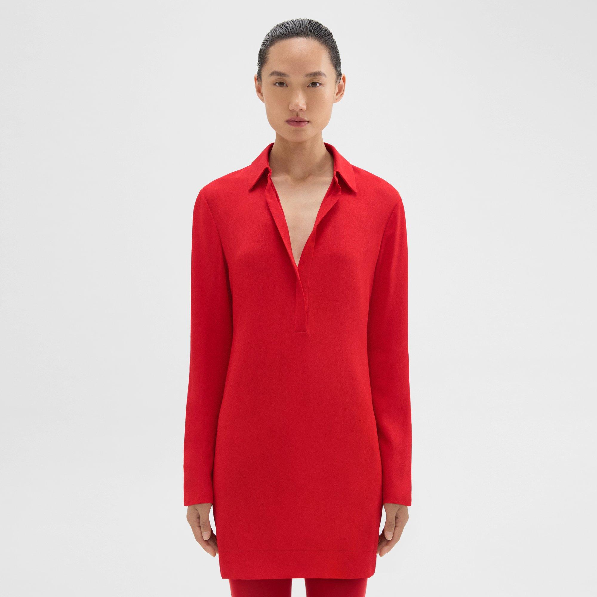 띠어리 Theory Polo Mini Dress in Crepe,GERANIUM