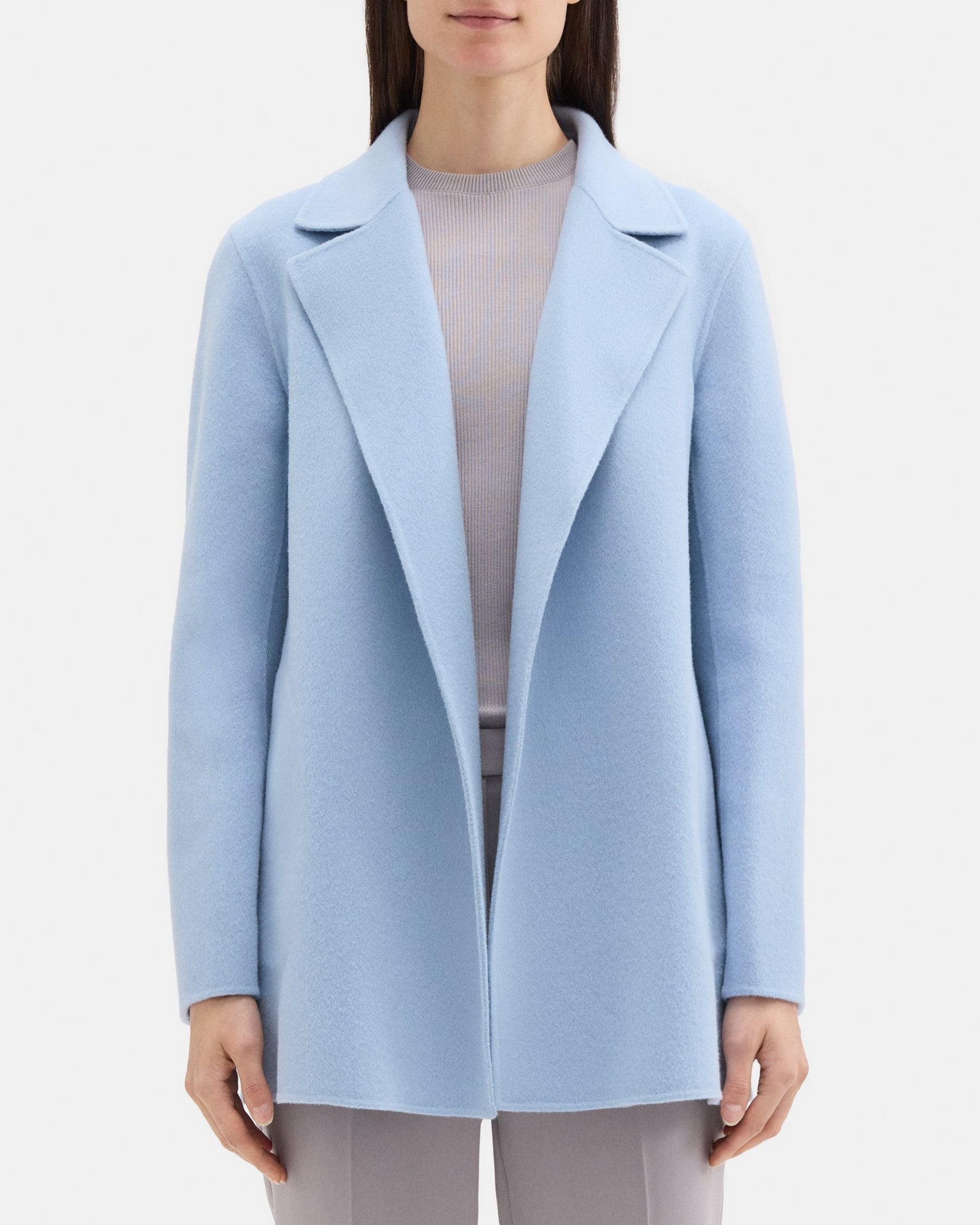 띠어리 Theory Open Front Coat in Double-Face Wool-Cashmere,BLUE FOG MELANGE