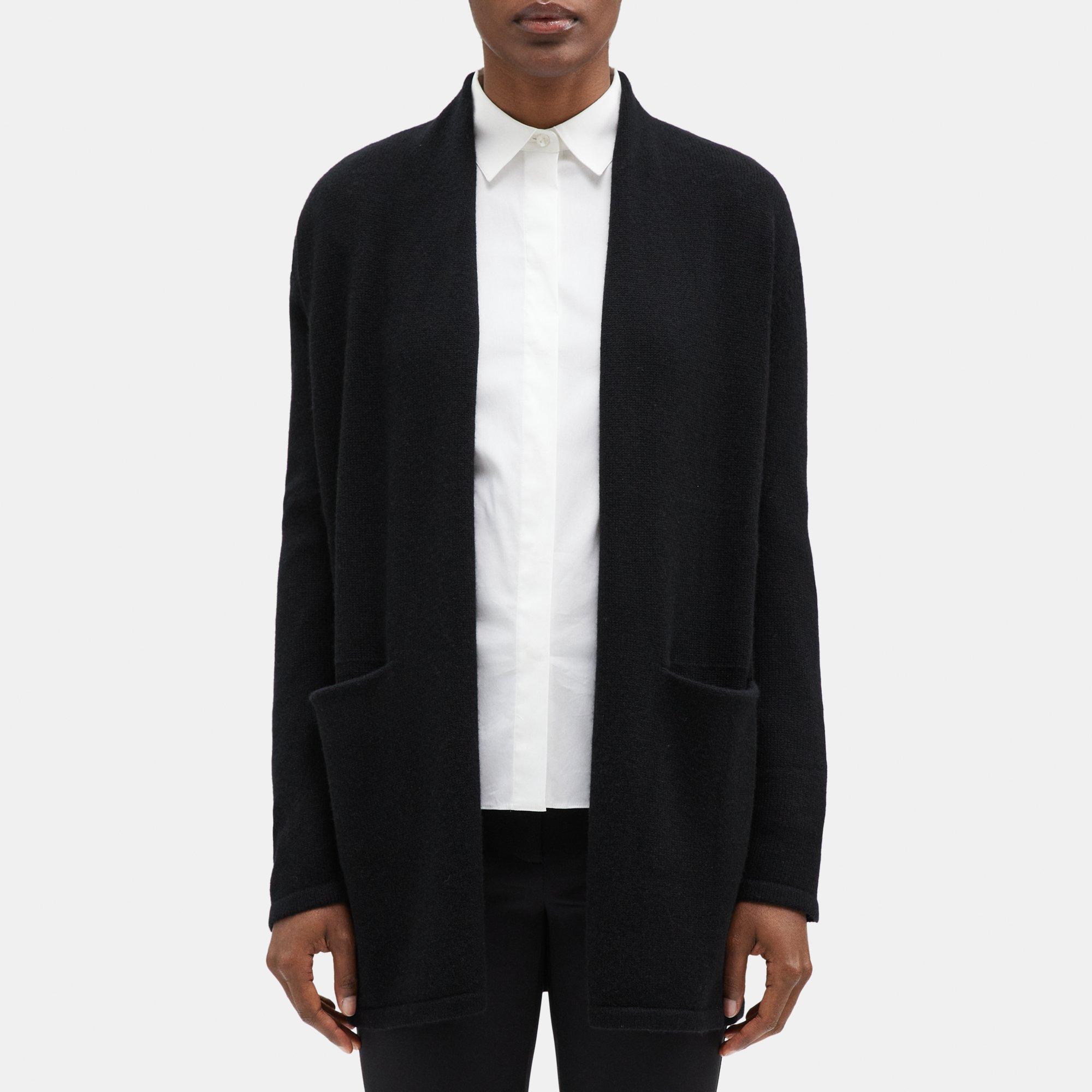 띠어리 Theory Open Front Cardigan in Wool-Cashmere,BLACK