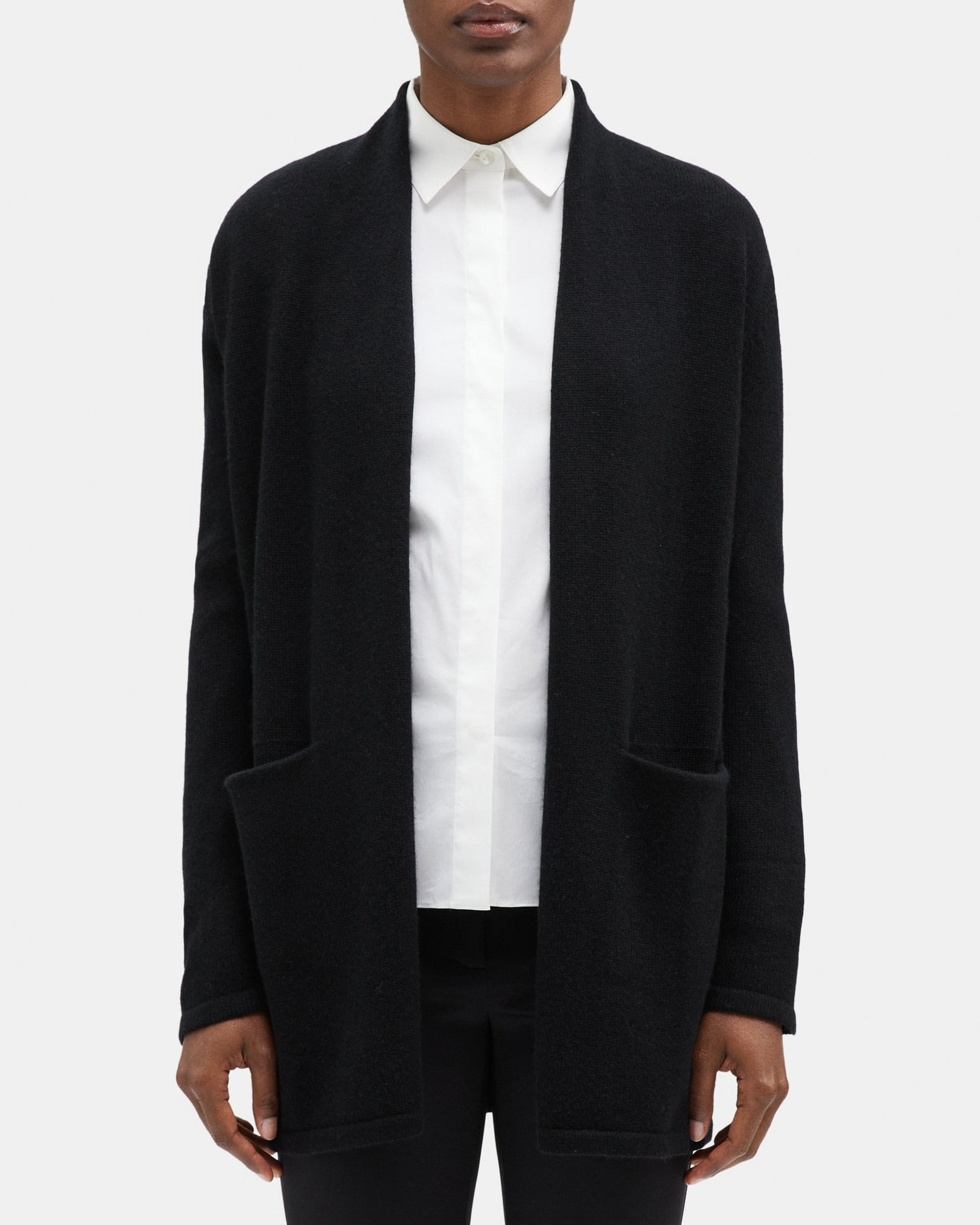 띠어리 Theory Open Front Cardigan in Wool-Cashmere,BLACK
