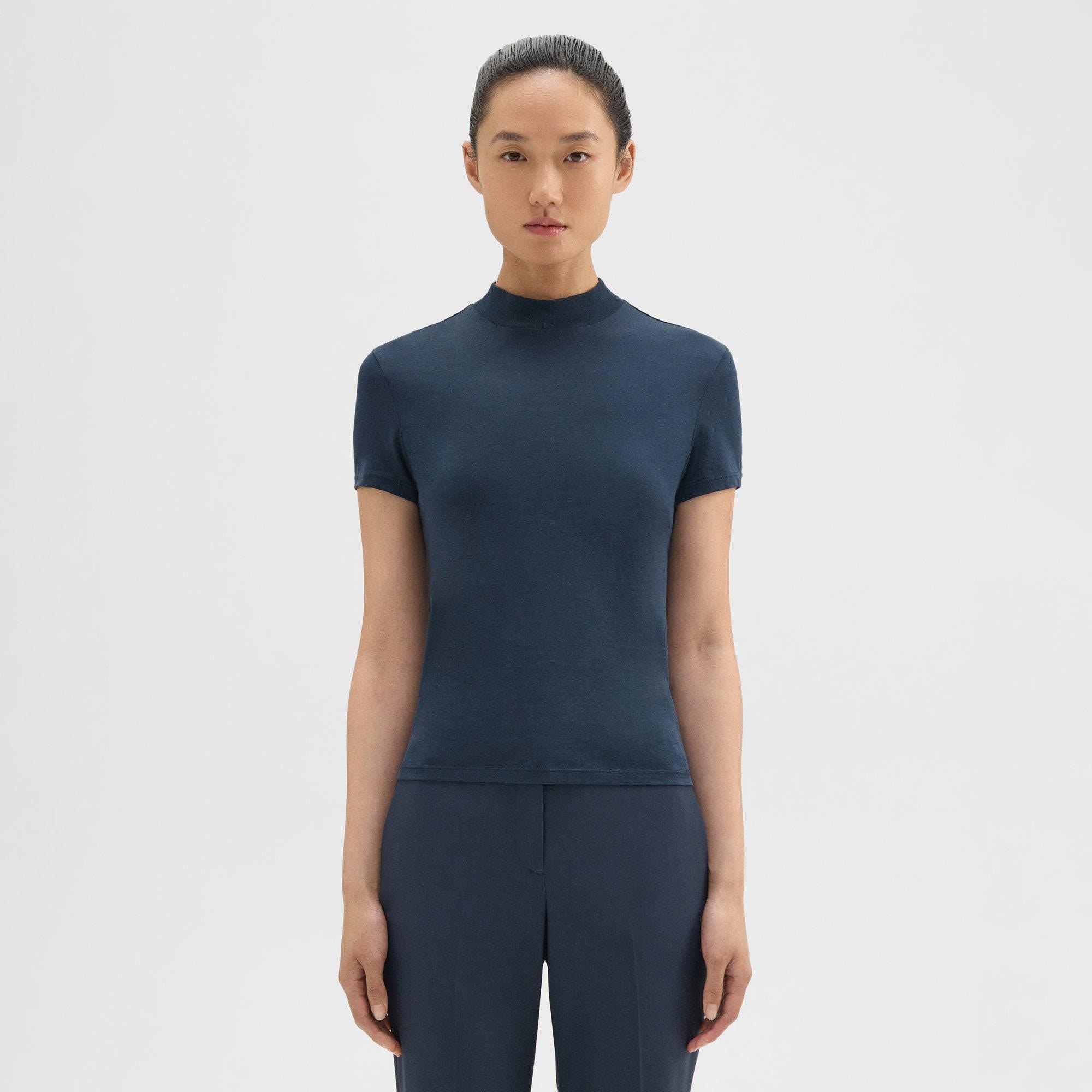 띠어리 Theory Tiny Turtleneck Tee in Organic Cotton,NOCTURNE NAVY