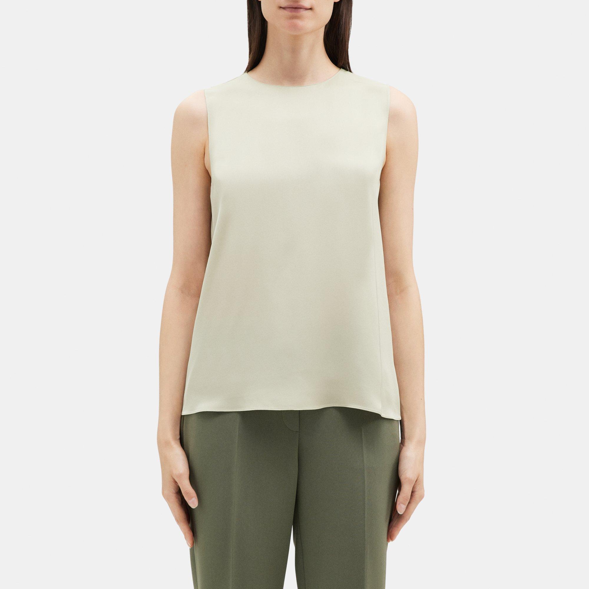 띠어리 Theory Straight Shell Top in Silk Georgette,FLAXSEED