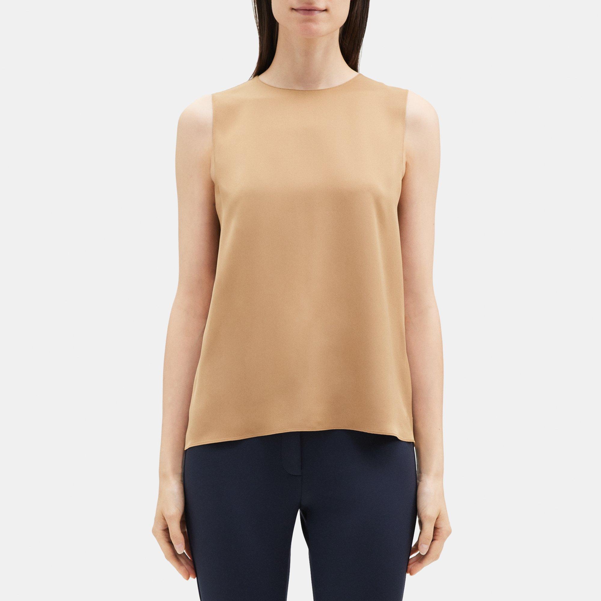 띠어리 Theory Straight Shell Top in Silk Georgette,DARK CAMEL