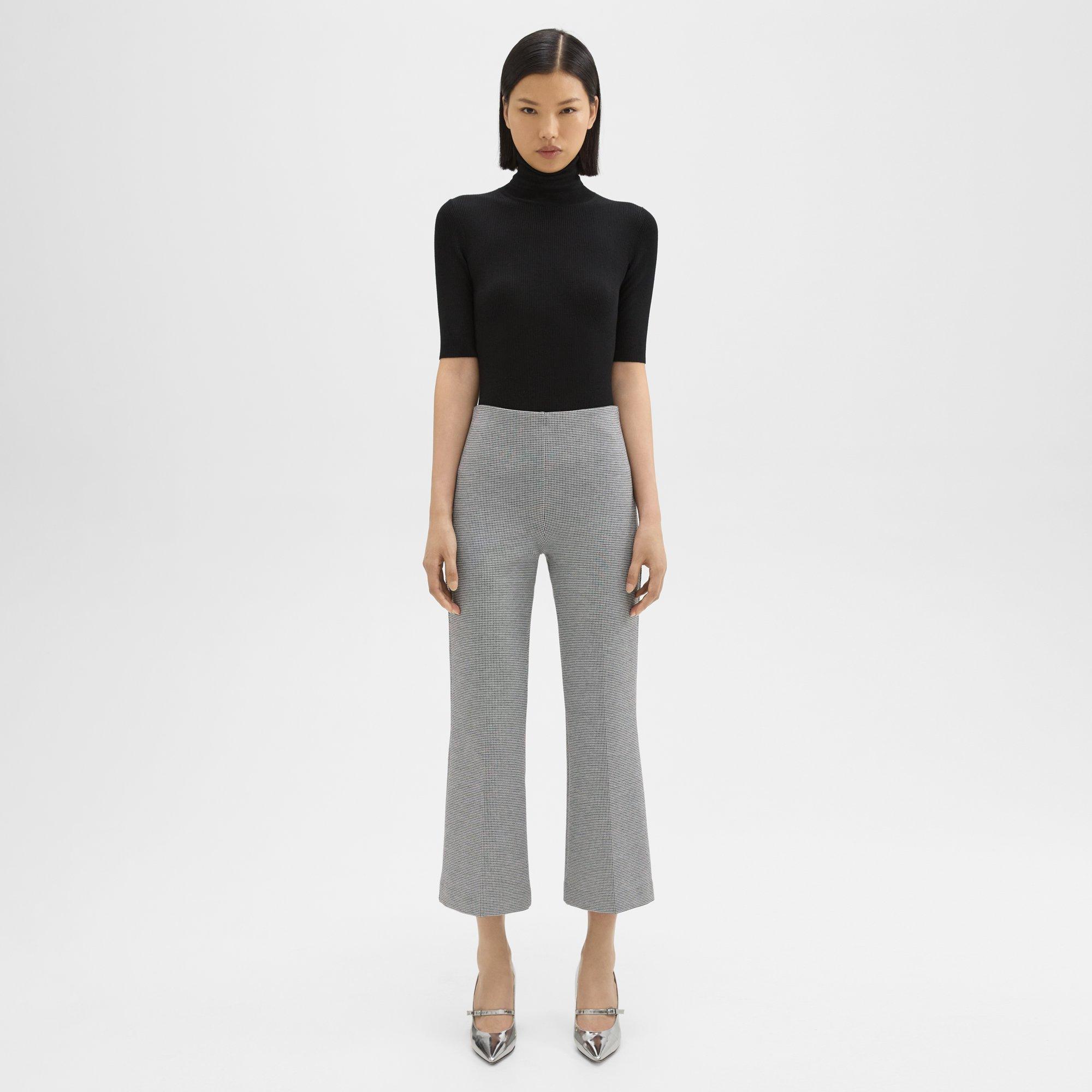 띠어리 Theory Cropped Kick Pant in Houndstooth Jersey,BLACK MULTI