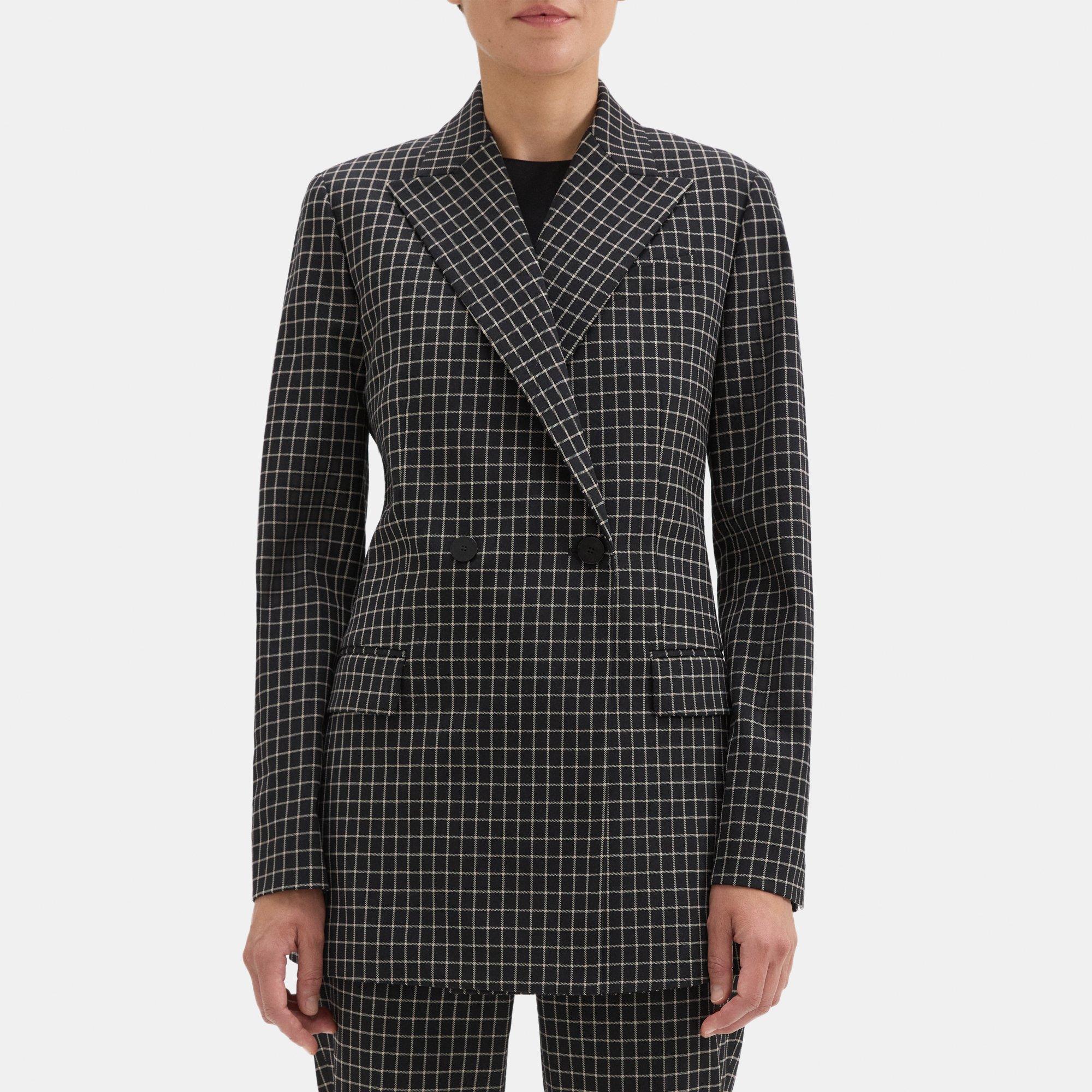 띠어리 Theory Double-Breasted Jacket in Stretch Wool Blend,BLACK MULTI