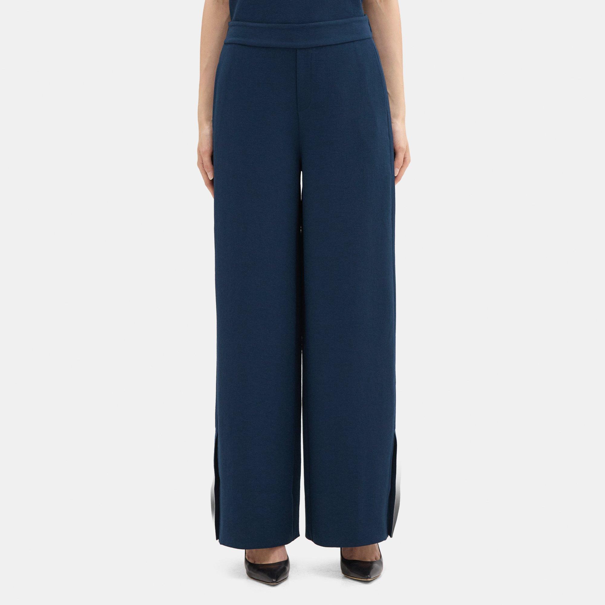 띠어리 Theory Straight Pull-On Pant in Crinkle Crepe,DEEP NAVY