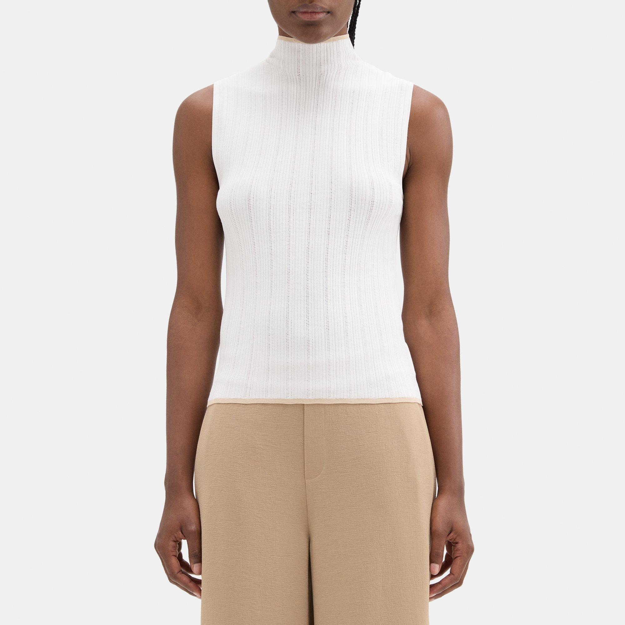 Theory Sleeveless Mock Neck Top in Crepe Knit