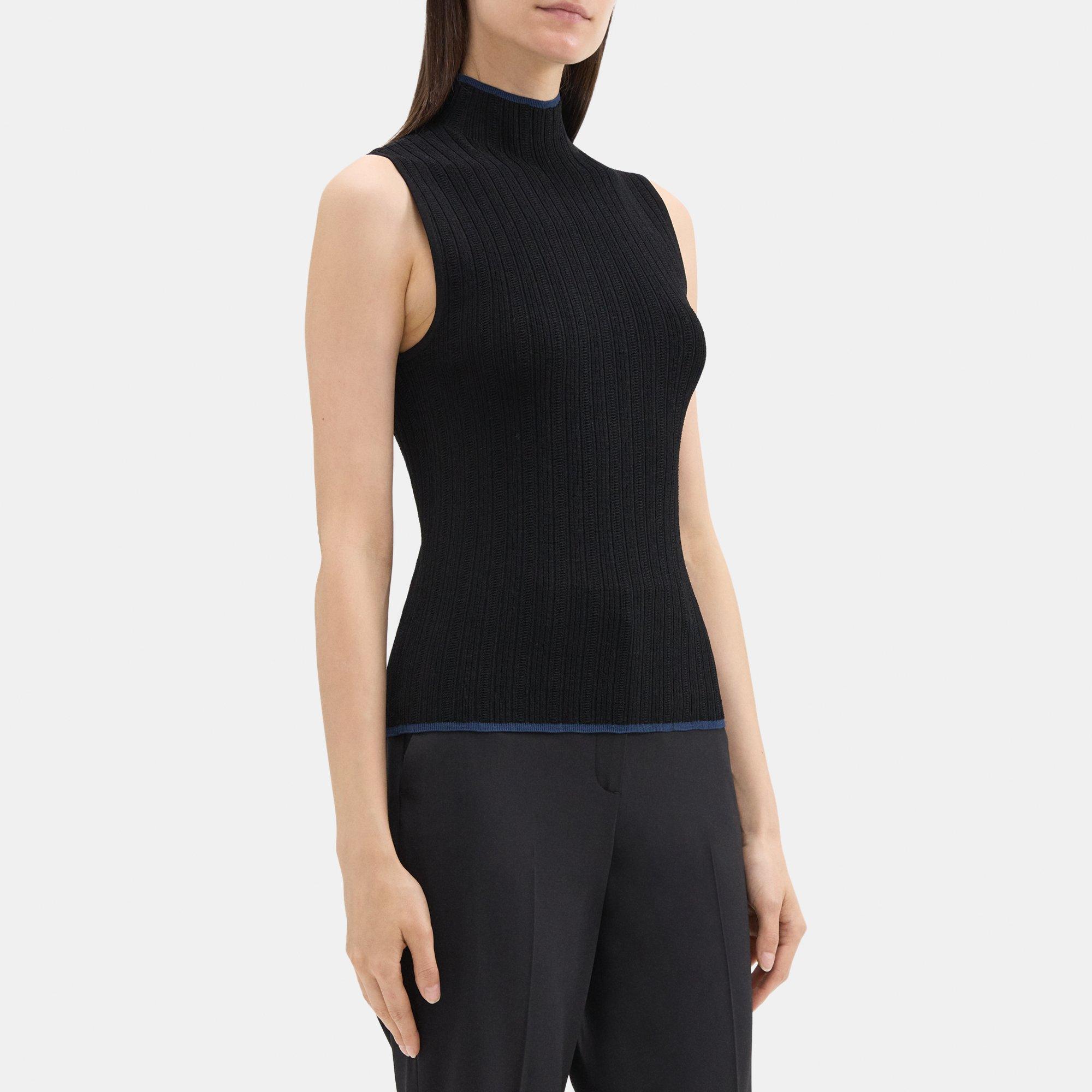 Crepe Knit Sleeveless Mock Neck Top