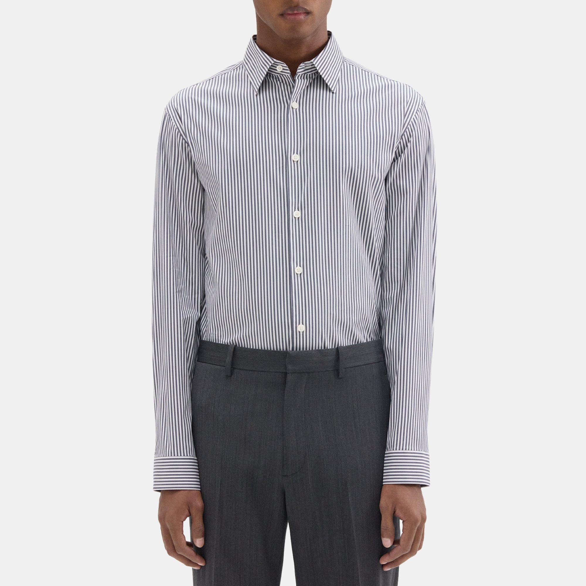 띠어리 Theory Irving Shirt in Striped Good Cotton,WHITE/PESTLE