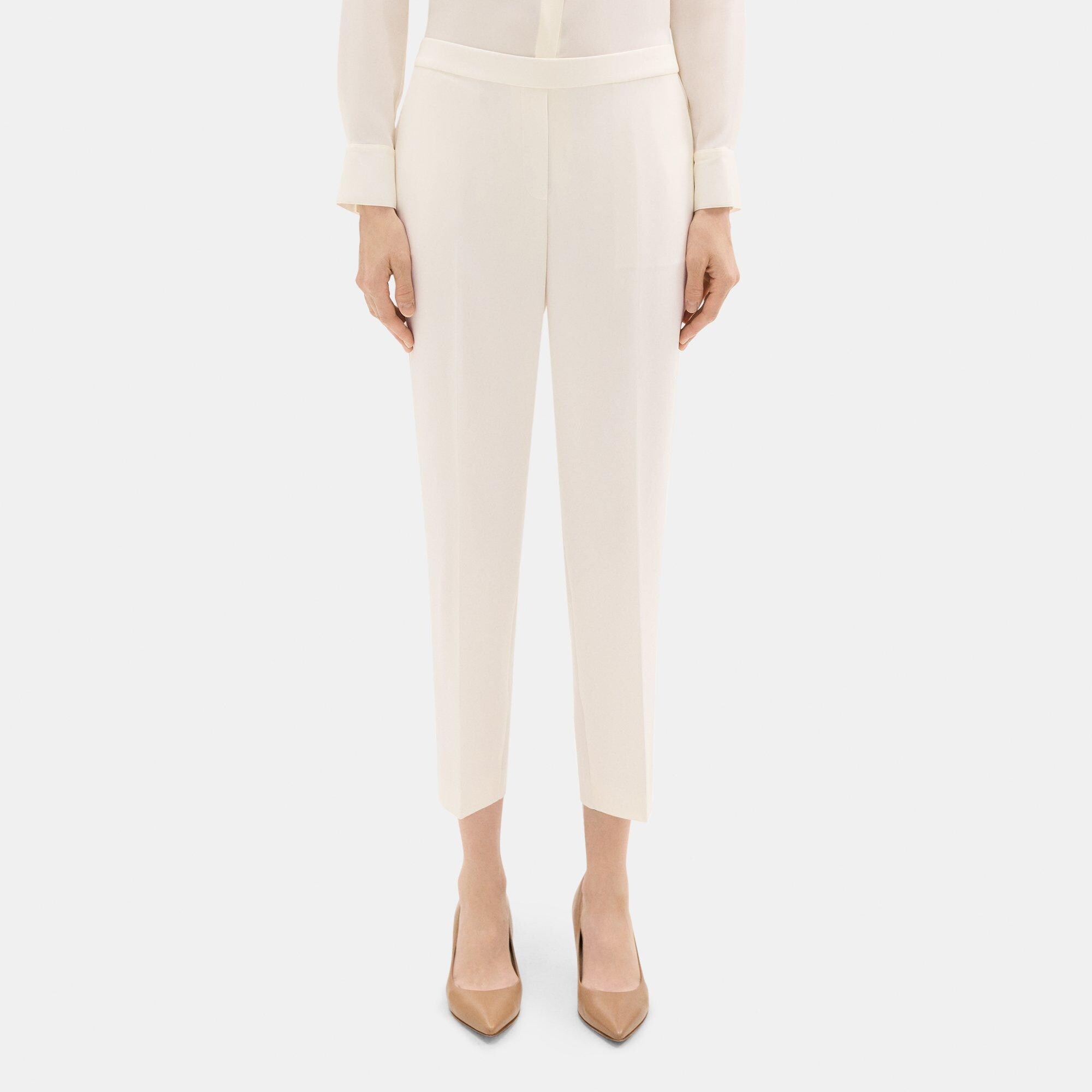 띠어리 Theory Cropped Slim Pull-On Pant in Crepe,IVORY