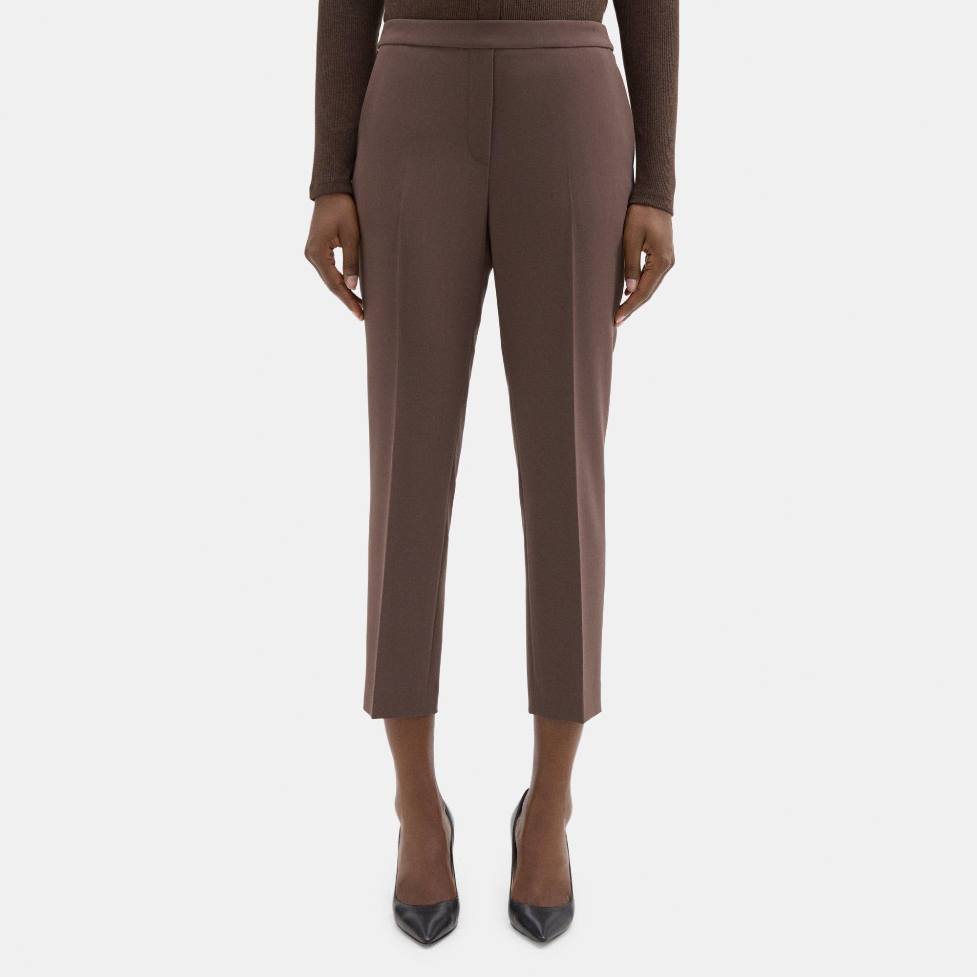 띠어리 Theory Cropped Slim Pull-On Pant in Crepe,ESPRESSO