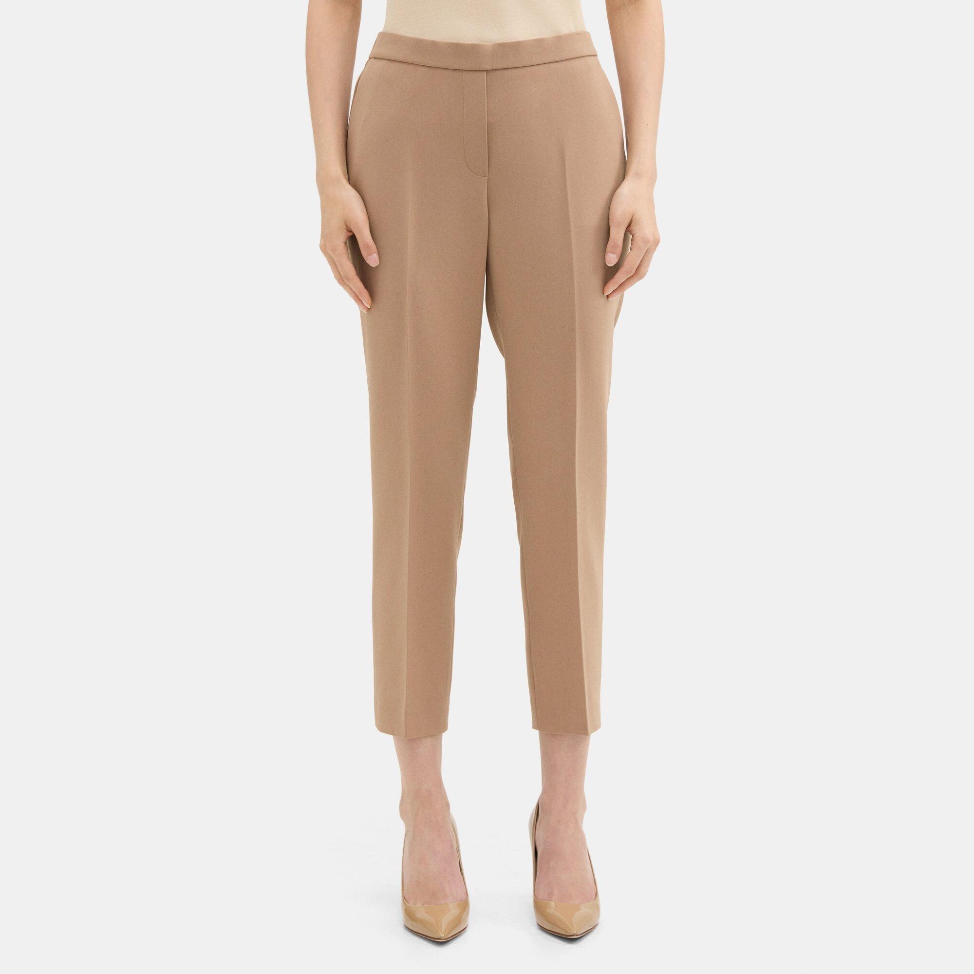 띠어리 Theory Cropped Slim Pull-On Pant in Crepe,DARK CAMEL