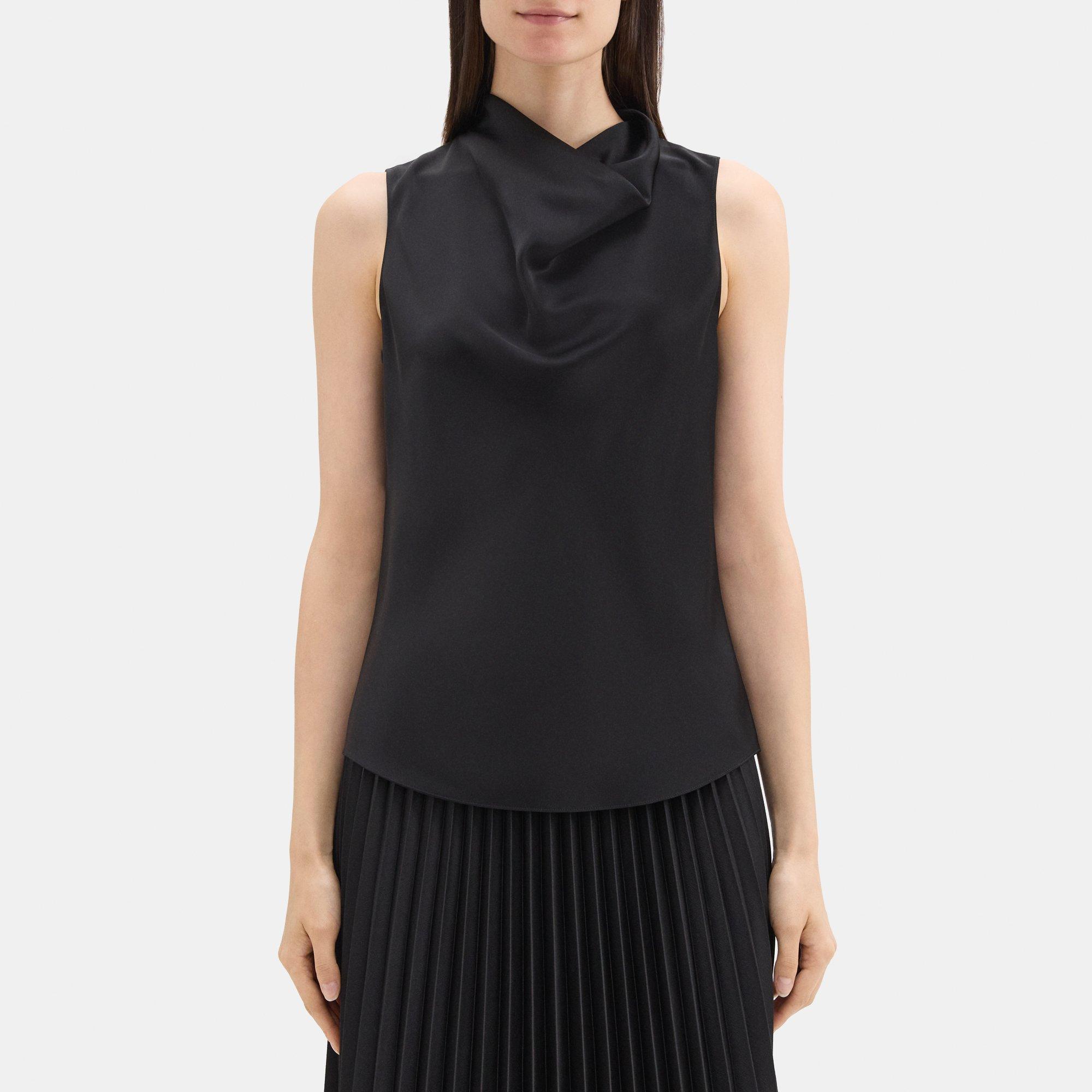 띠어리 Theory Cowl-Neck Top in Satin,BLACK