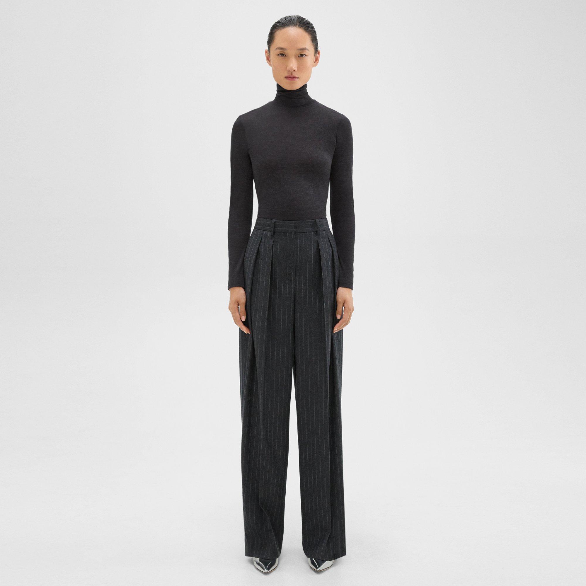 띠어리 Theory Double Pleat Pant in Pinstripe Wool Flannel,CHARCOAL MULTI