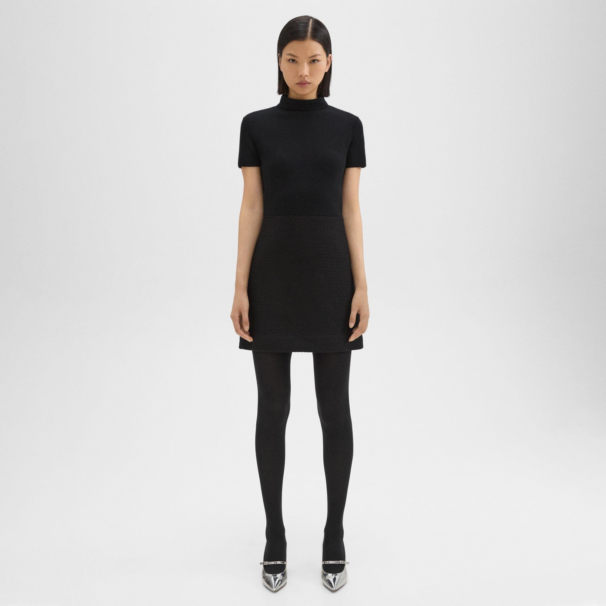 띠어리 Theory Knit Combo Dress in Wool-Blend Tweed,BLACK