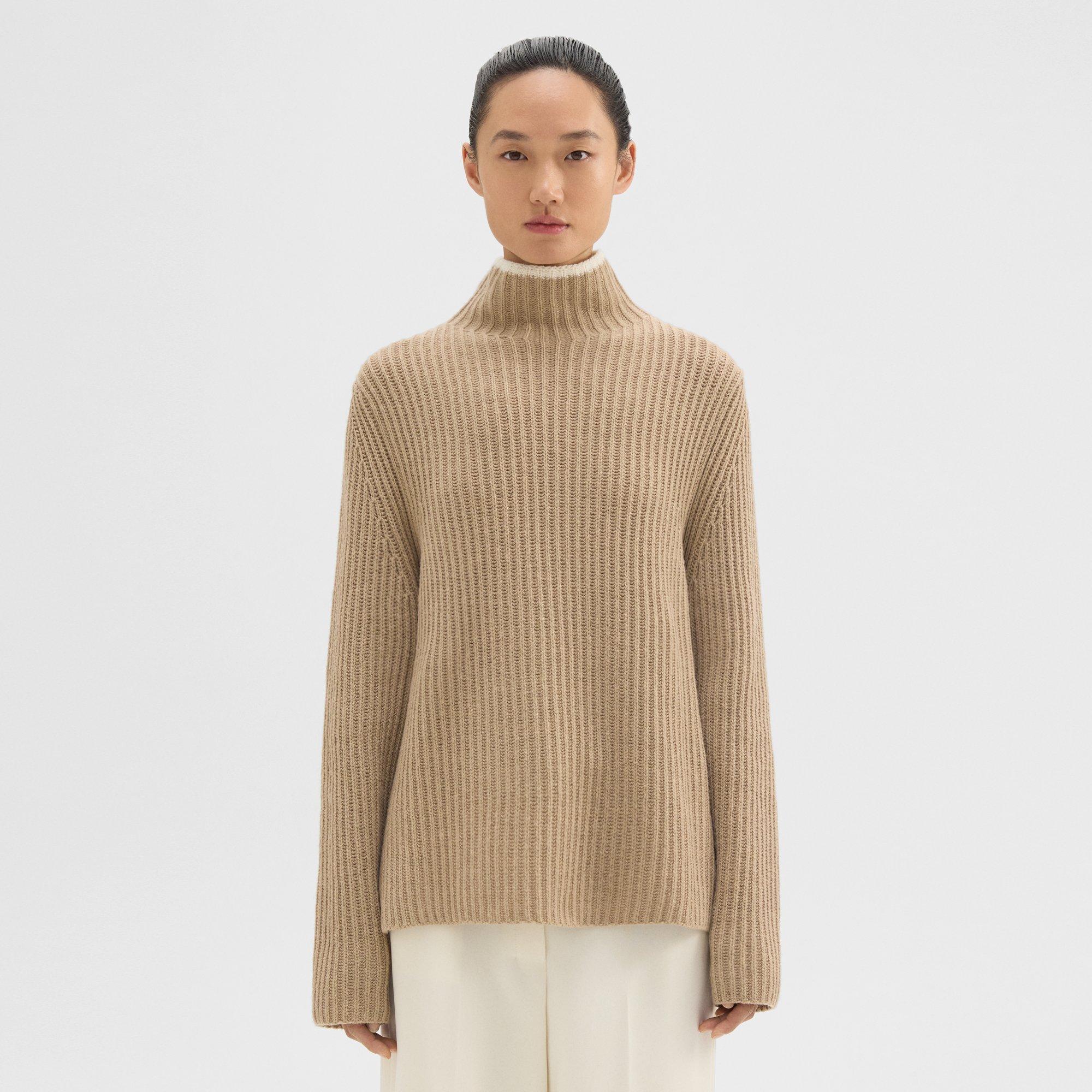 띠어리 Theory Karenia Turtleneck Sweater in Felted Wool-Cashmere,PALOMINO/IVORY