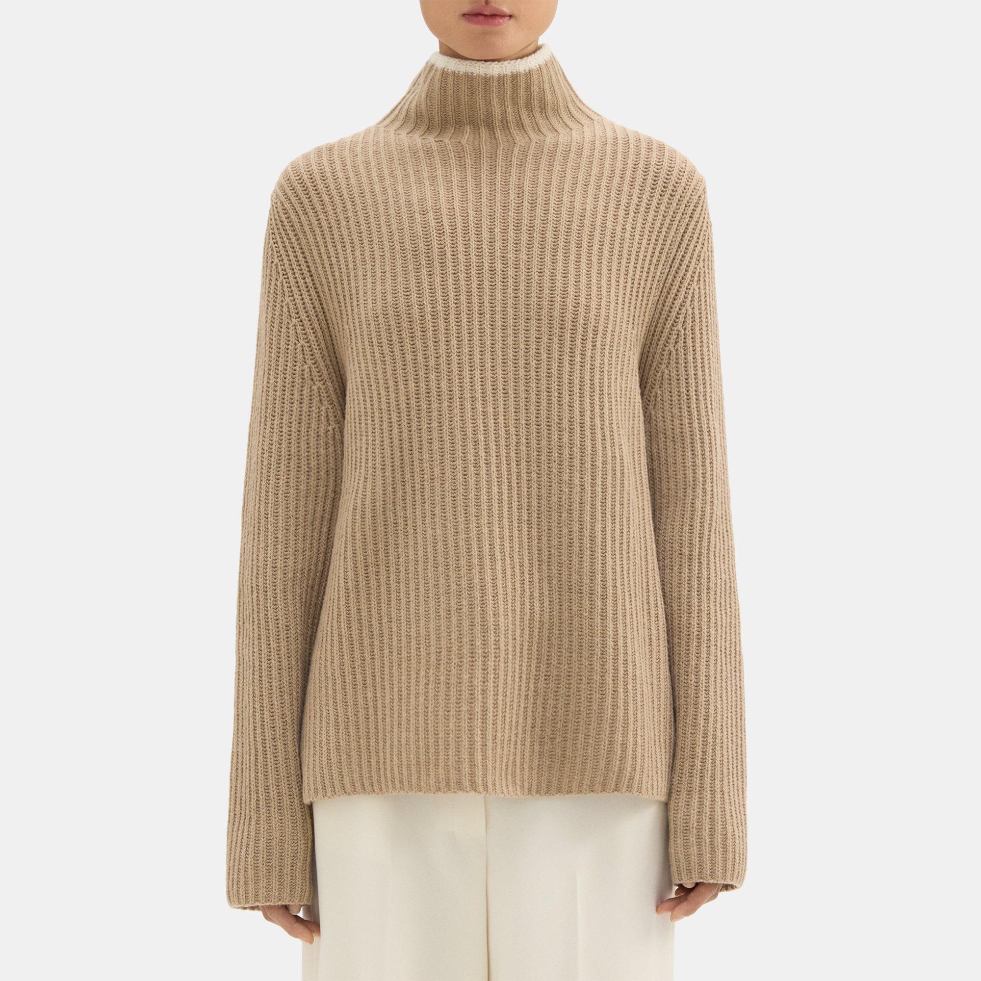 띠어리 Theory Karenia Turtleneck Sweater in Felted Wool-Cashmere,PALOMINO/IVORY