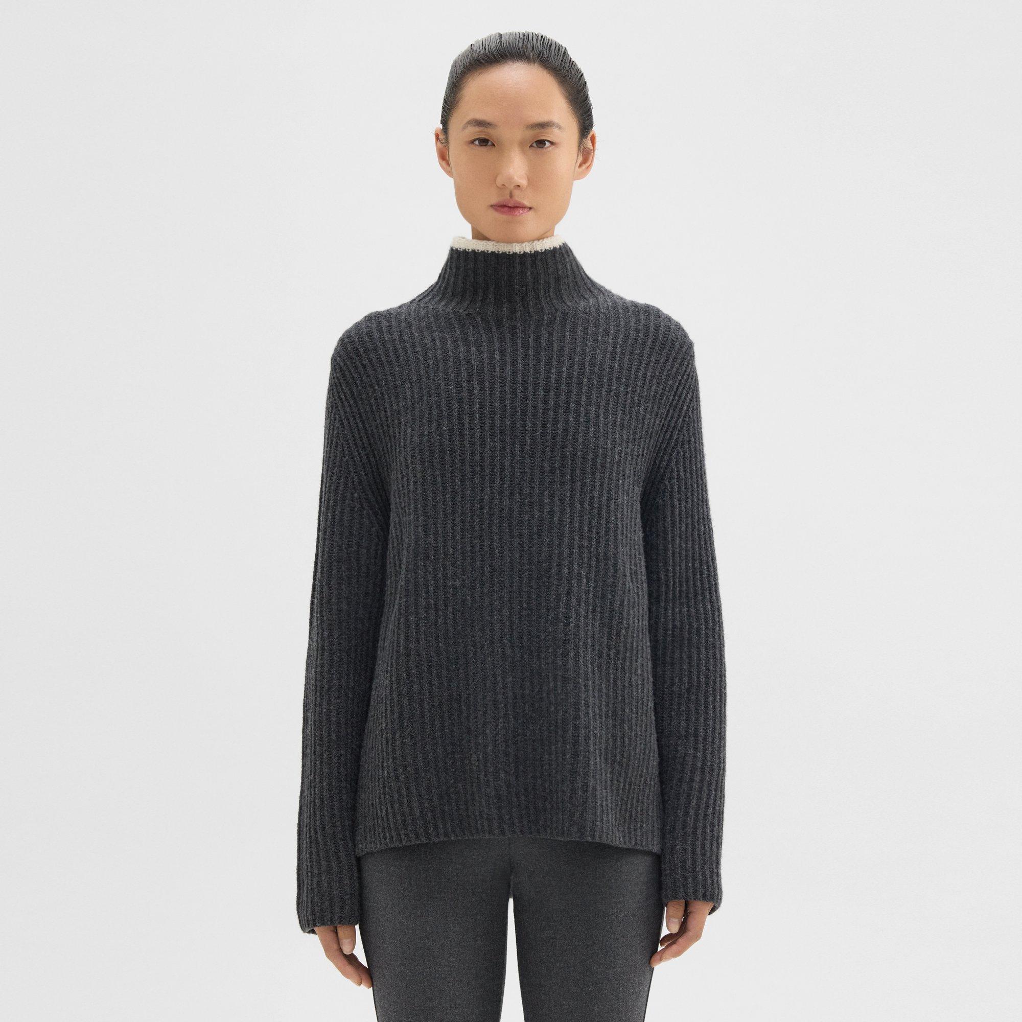 띠어리 Theory Karenia Turtleneck Sweater in Felted Wool-Cashmere,CHARCOAL/IVORY