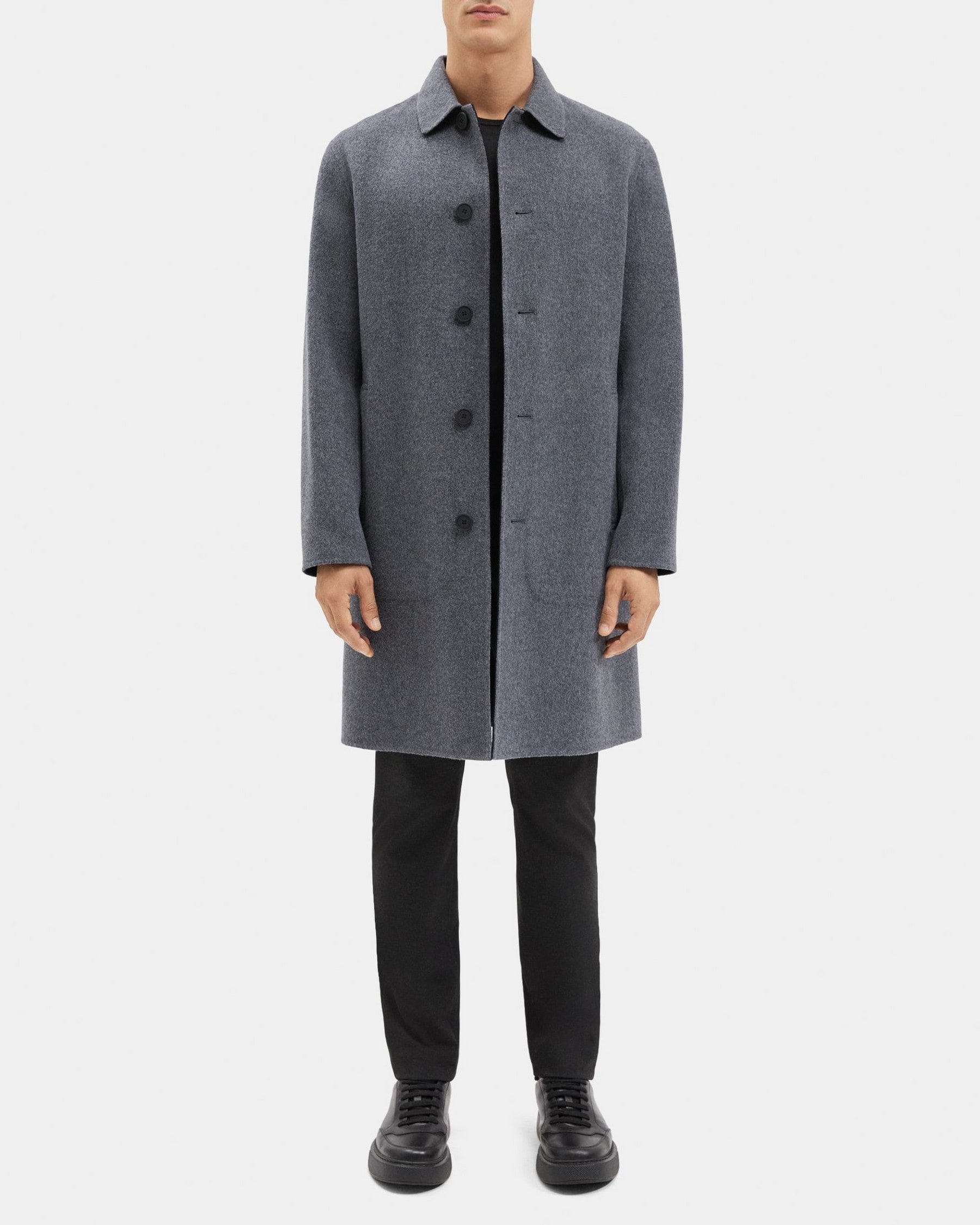 띠어리 Theory Caban Coat in Double-Face Wool-Cashmere,DARK GREY MELANGE/NAVY