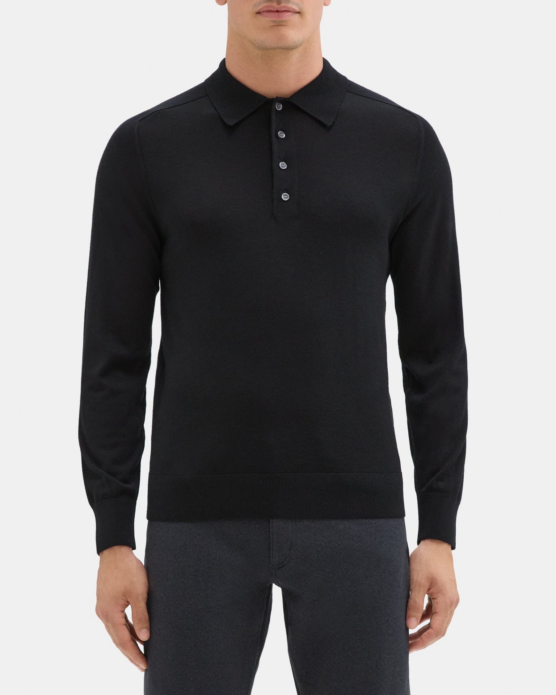 띠어리 Theory Polo Sweater in Merino Wool,BLACK