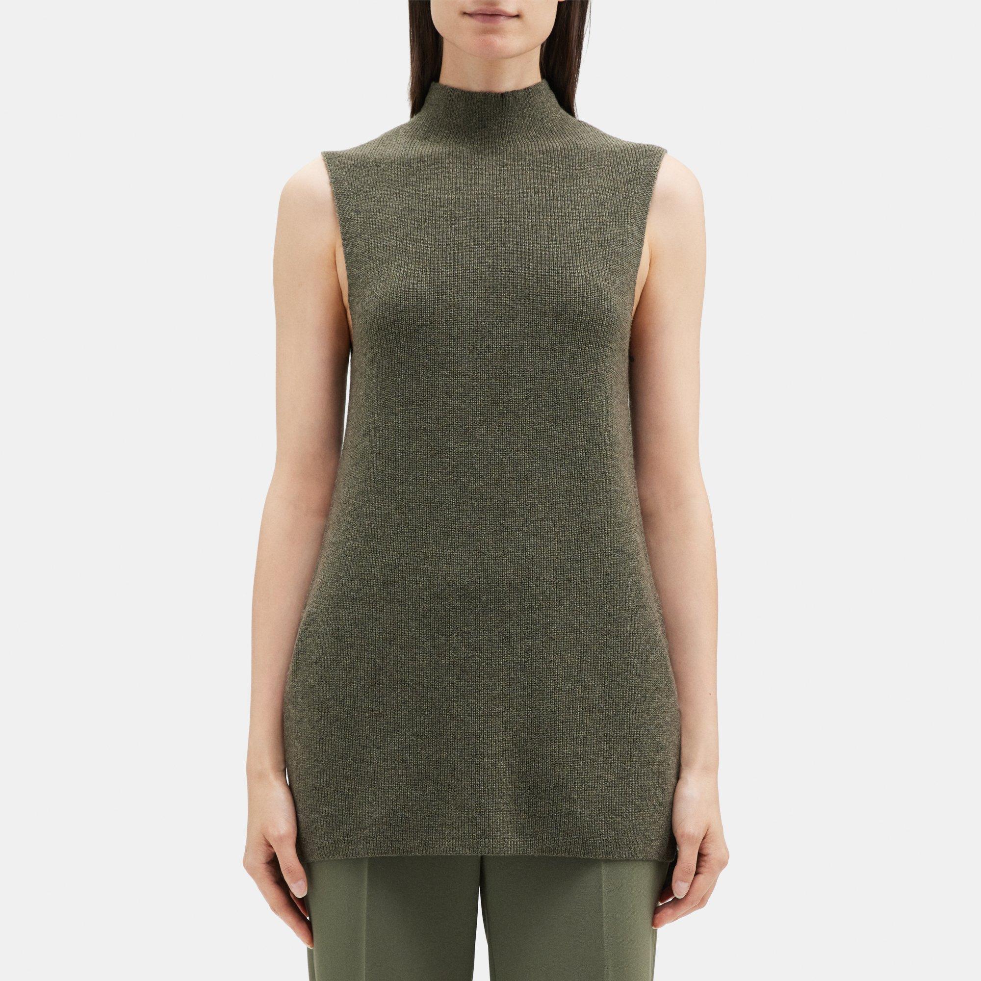 Theory Sleeveless Mock Neck Sweater in Wool-Cashmere