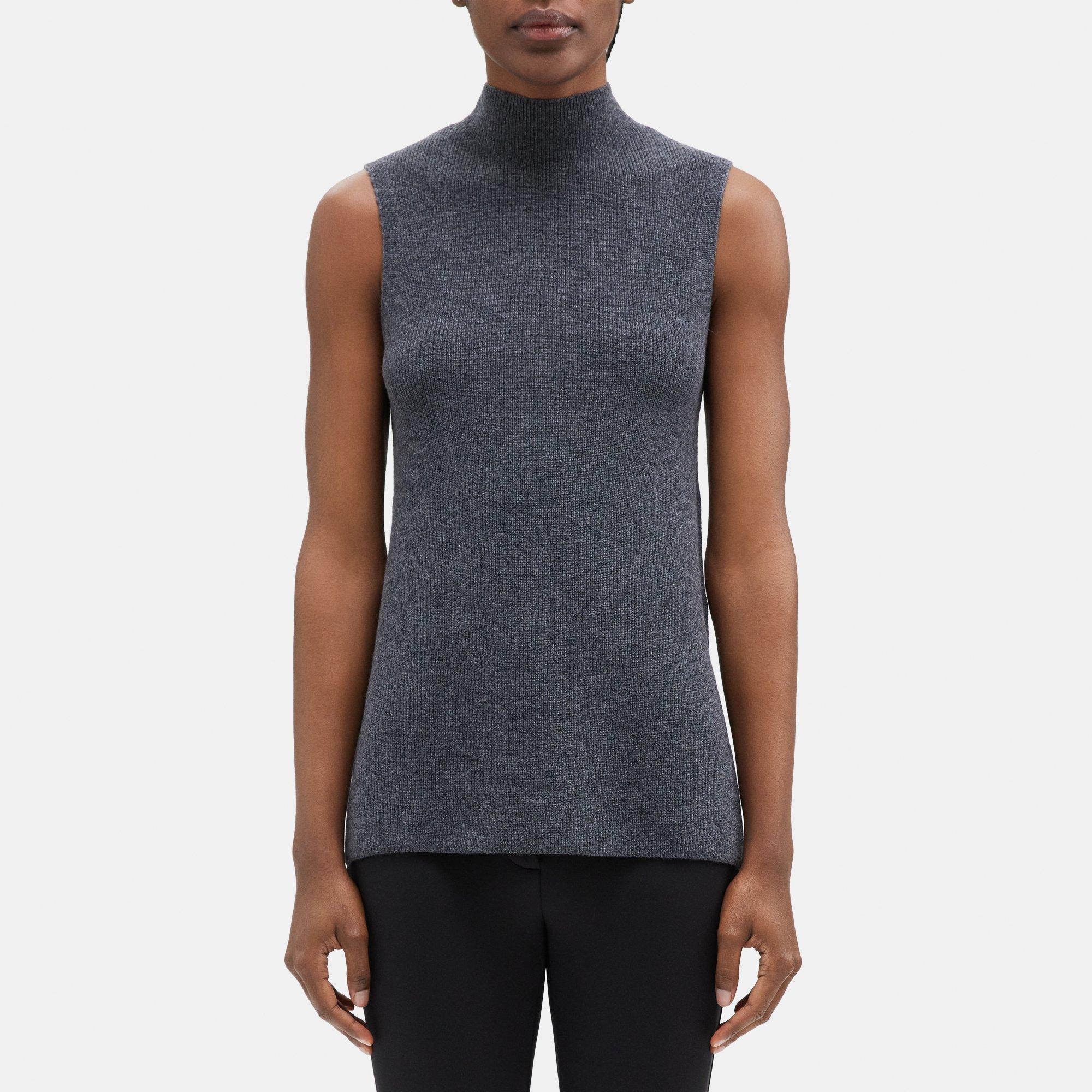 Wool-Cashmere Sleeveless Mock Neck Sweater | Theory Outlet