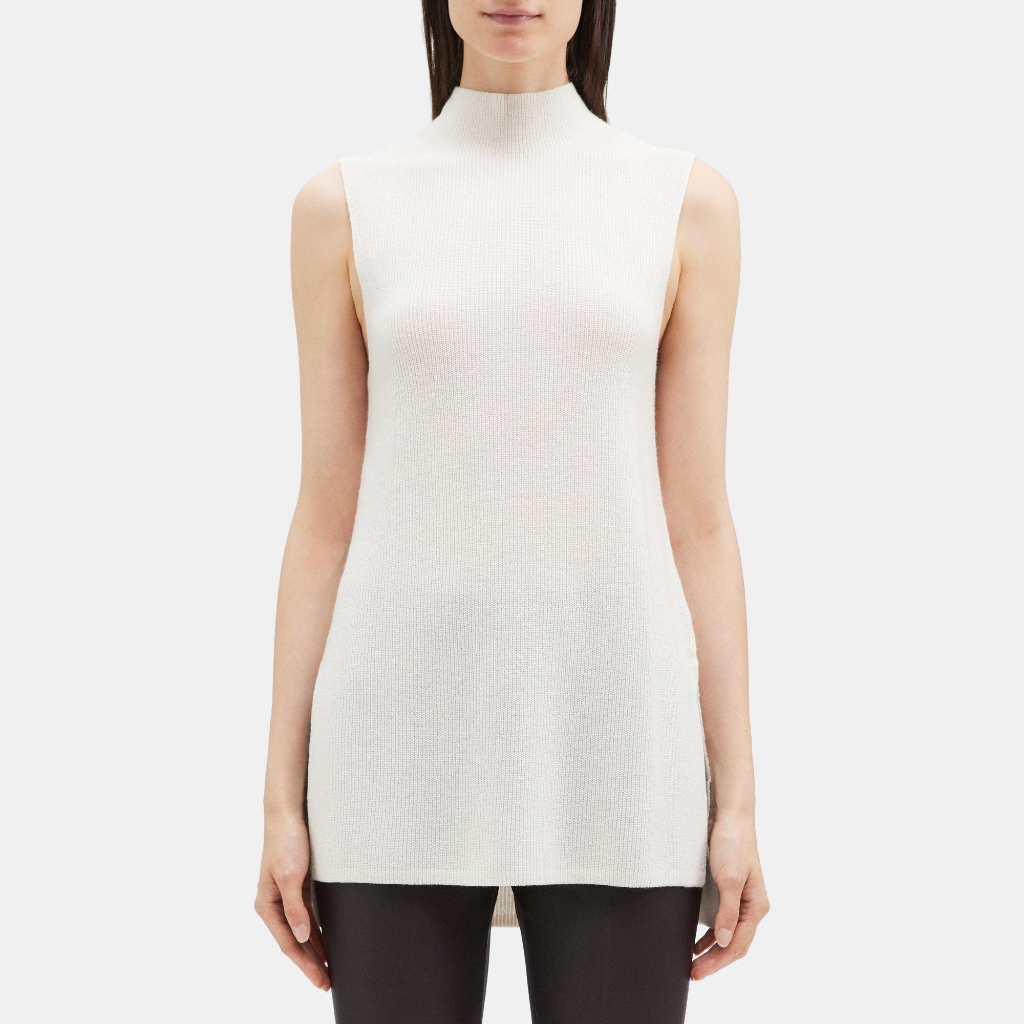 Sleeveless Mock Neck Sweater in Wool-Cashmere