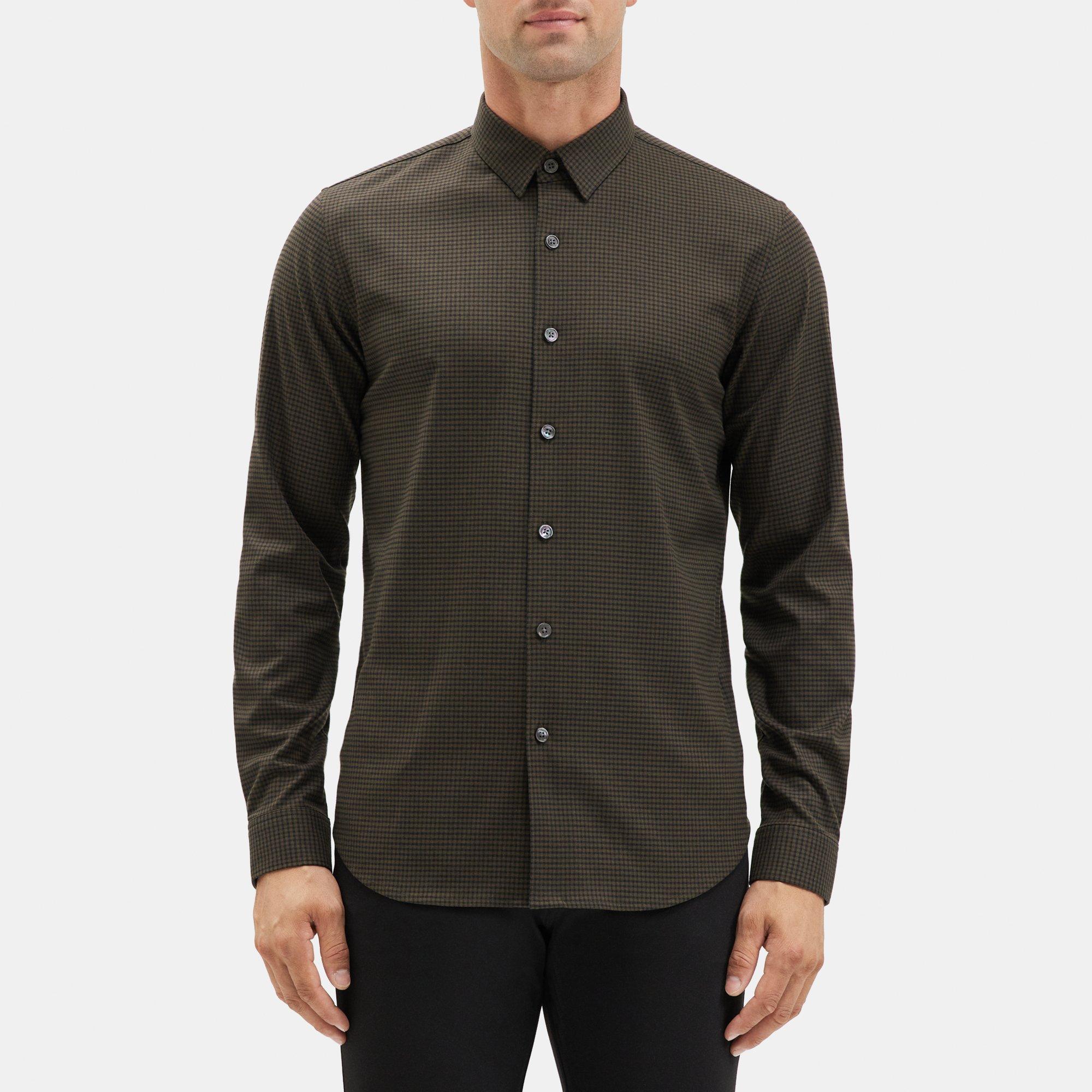 띠어리 Theory Long-Sleeve Shirt in Flannel,DARK FOREST/BLACK