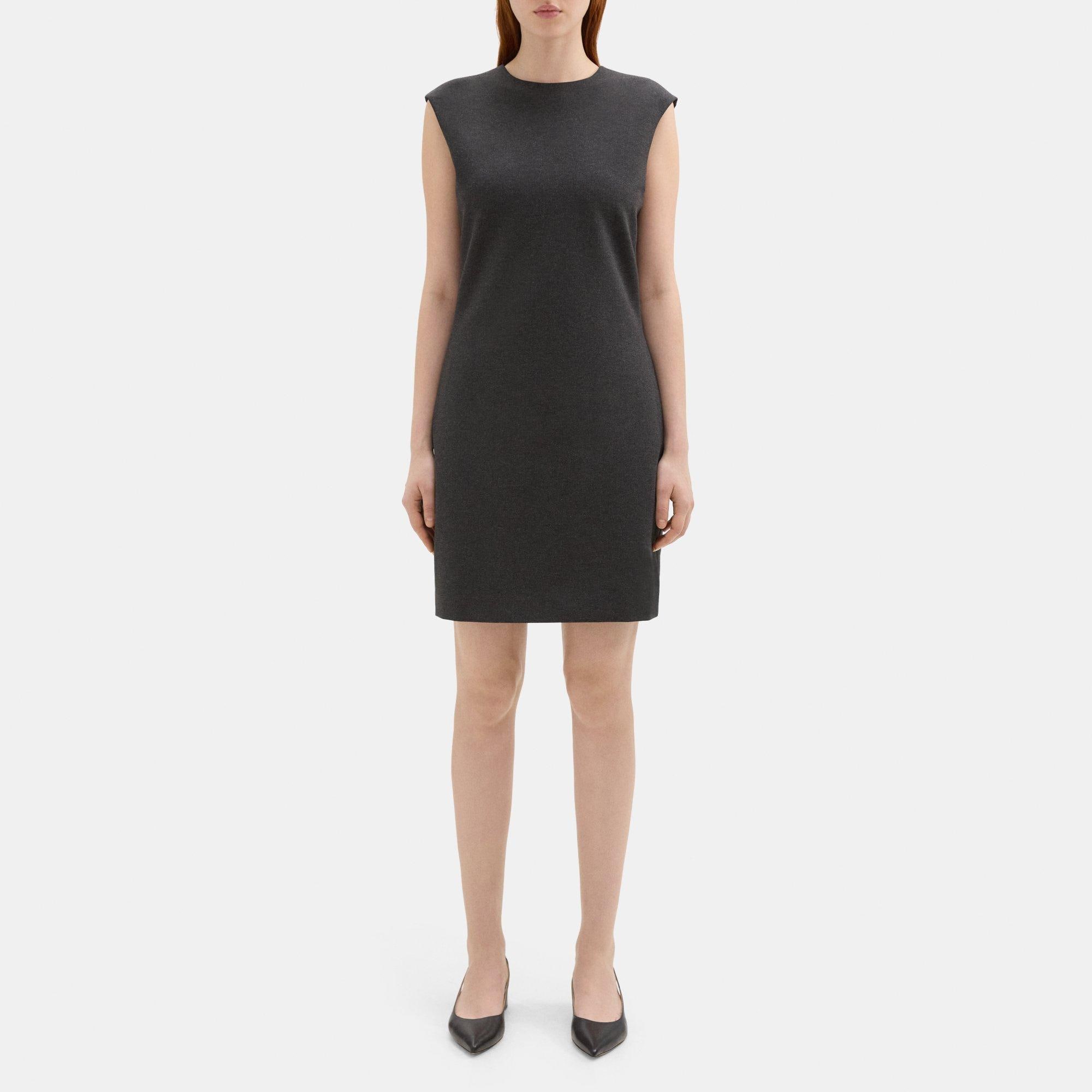 Theory Cap-Sleeve Shift Dress in Heathered Knit Ponte