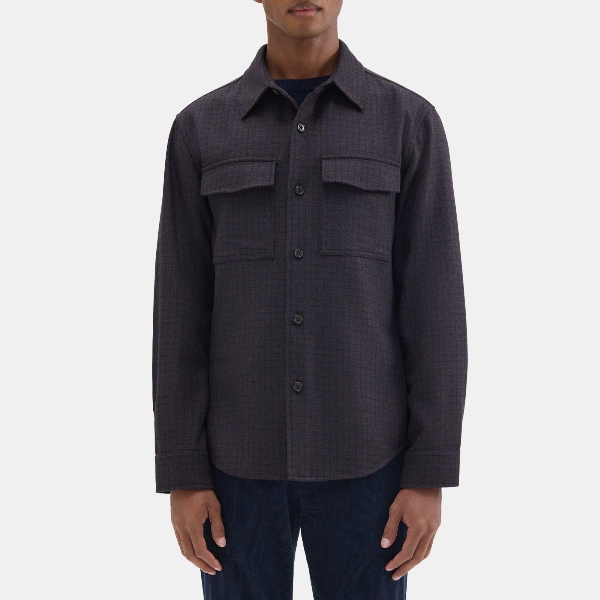 띠어리 Theory Garvin Shirt Jacket in Recycled Wool-Blend Flannel,MINK MULTI