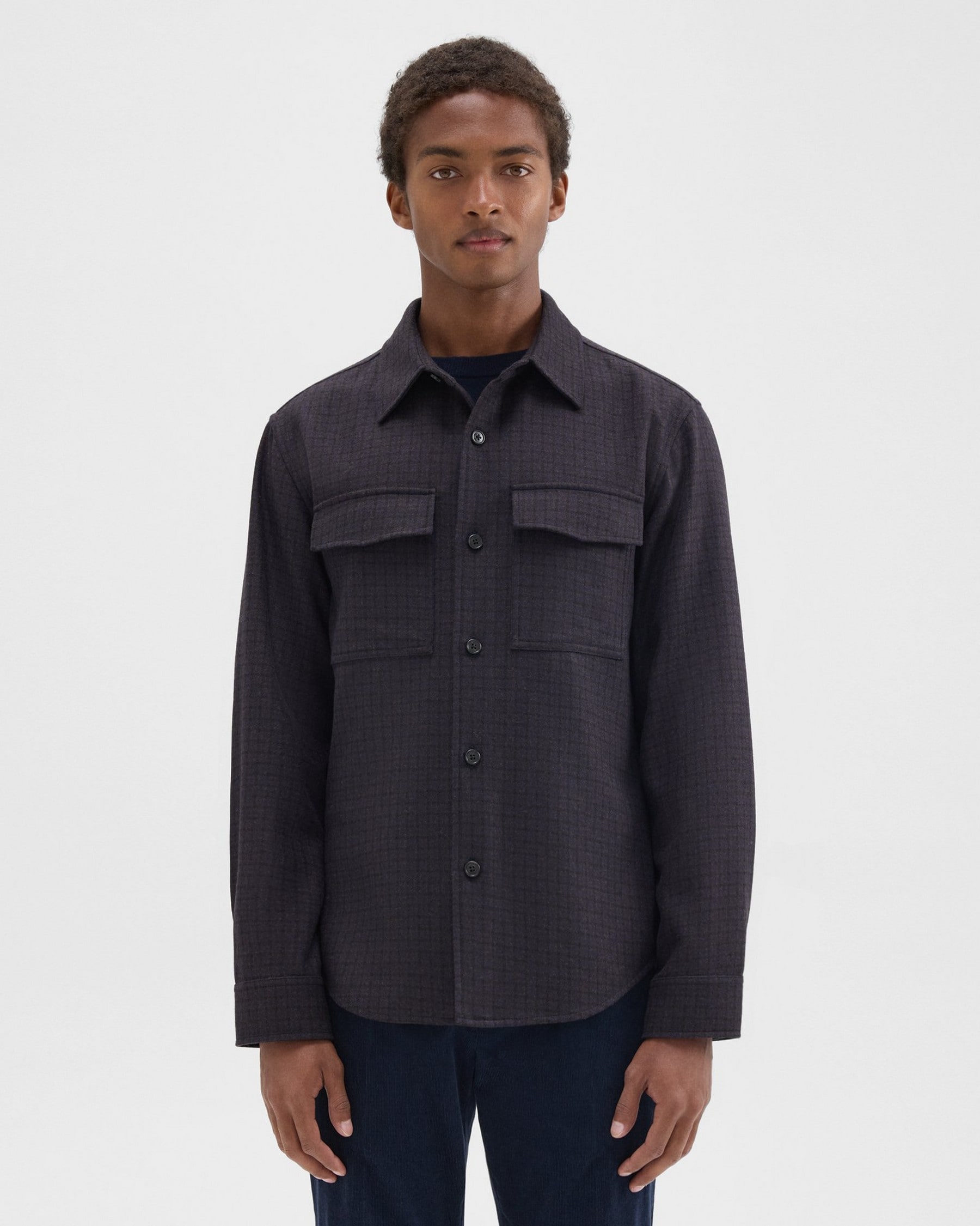 띠어리 Theory Garvin Shirt Jacket in Recycled Wool-Blend Flannel,MINK MULTI