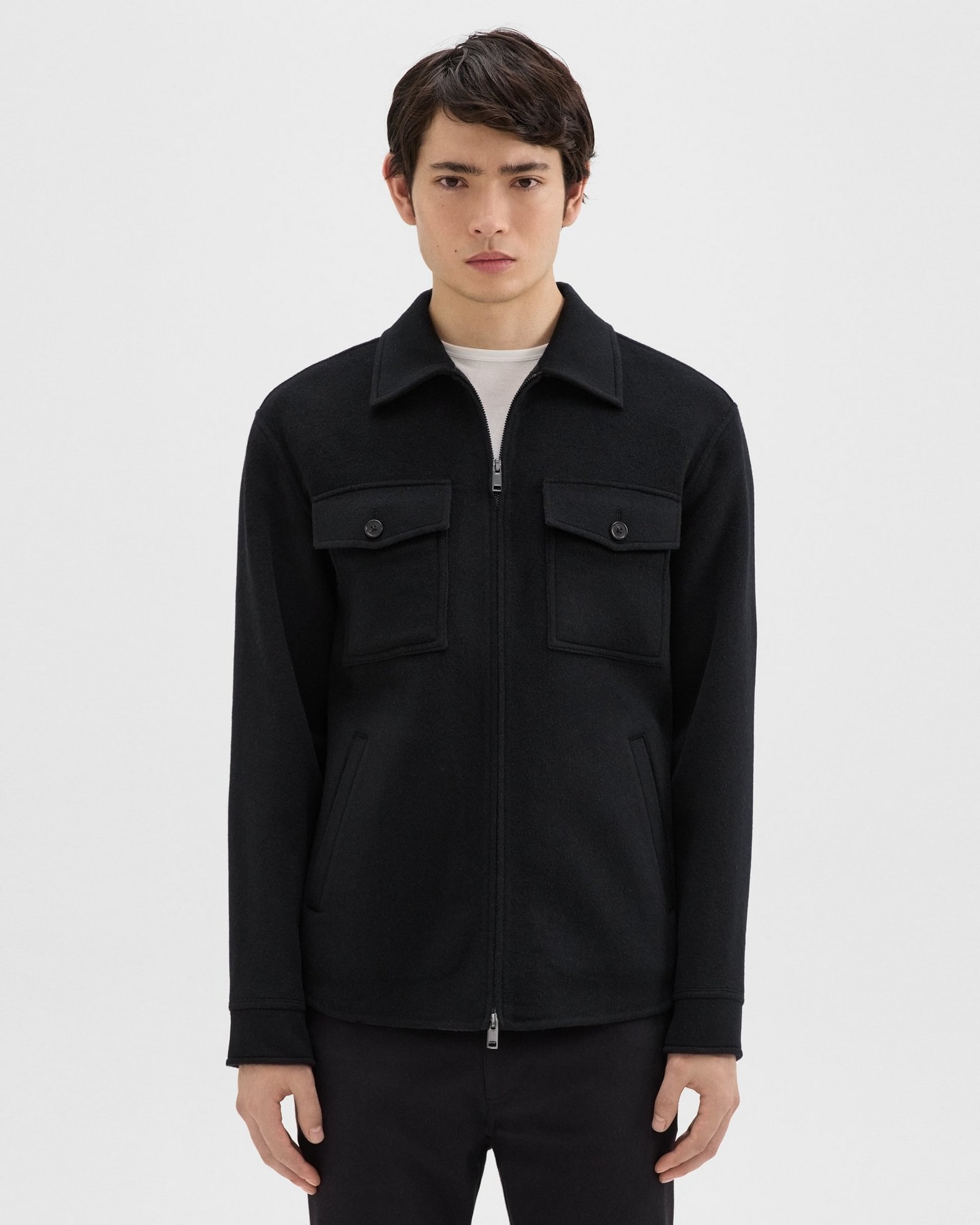 띠어리 Theory Vena Shirt Jacket in Double-Face Wool-Cashmere,BLACK/DK CHARCOAL MEL