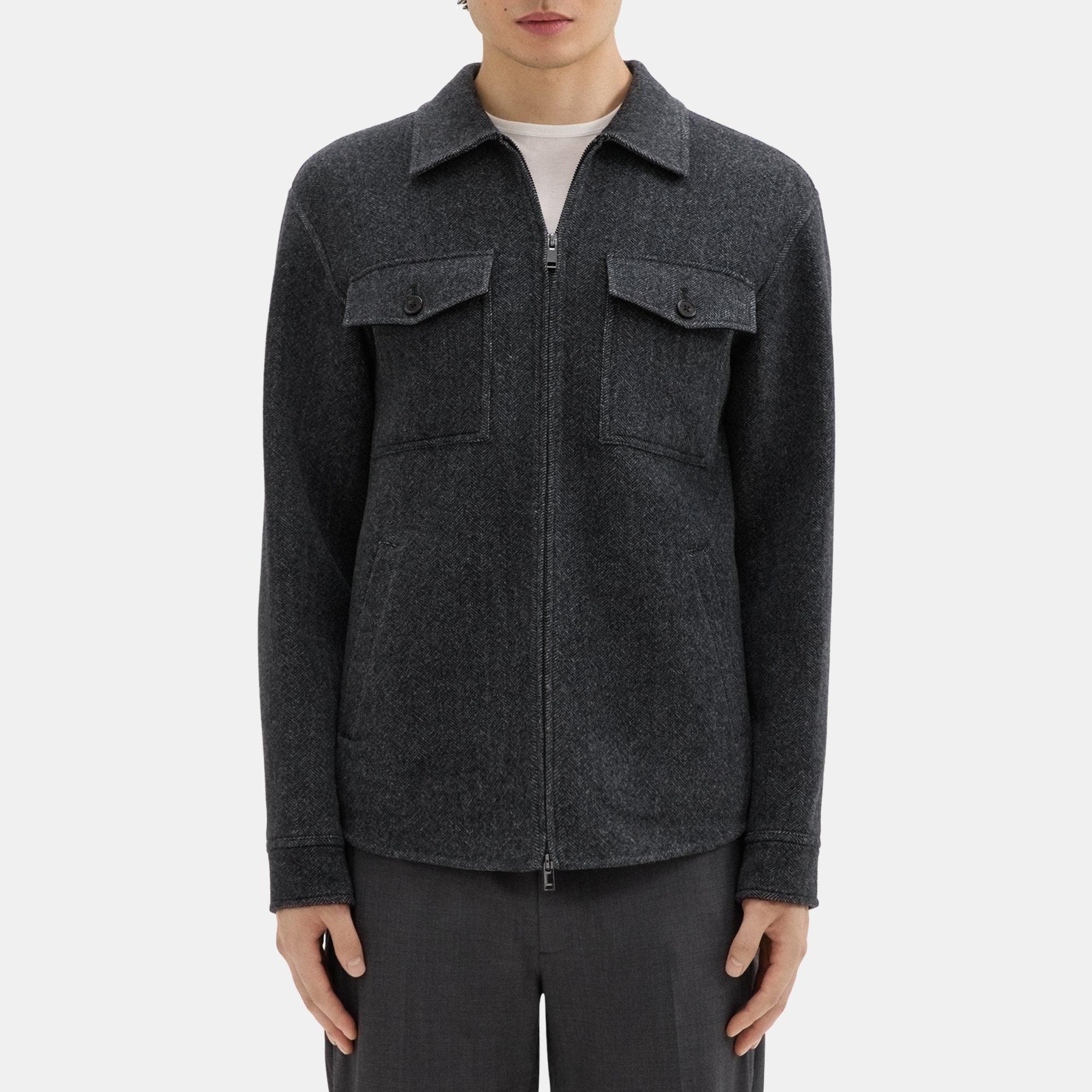 띠어리 Theory Vena Shirt Jacket in Double-Face Wool-Cashmere,BLACK MULTI