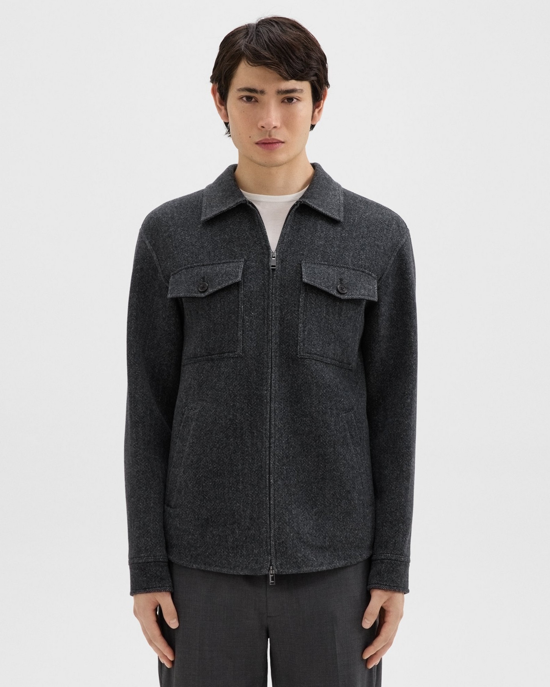 띠어리 Theory Vena Shirt Jacket in Double-Face Wool-Cashmere,BLACK MULTI