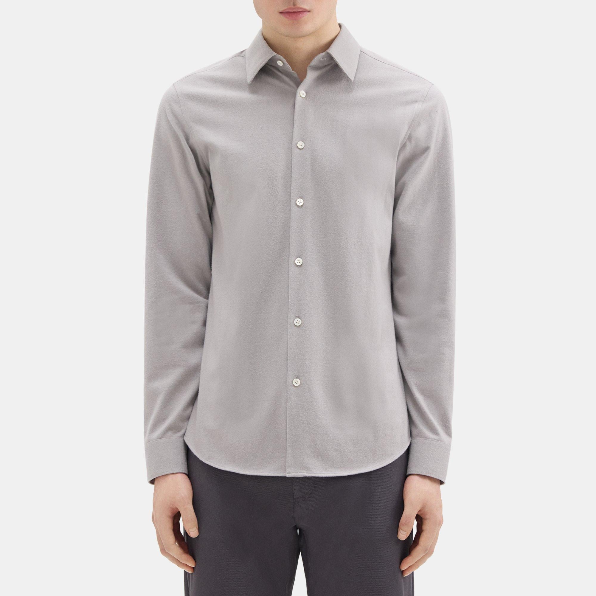 띠어리 Theory Irving Shirt in Cotton Flannel,LT GREY MELANGE